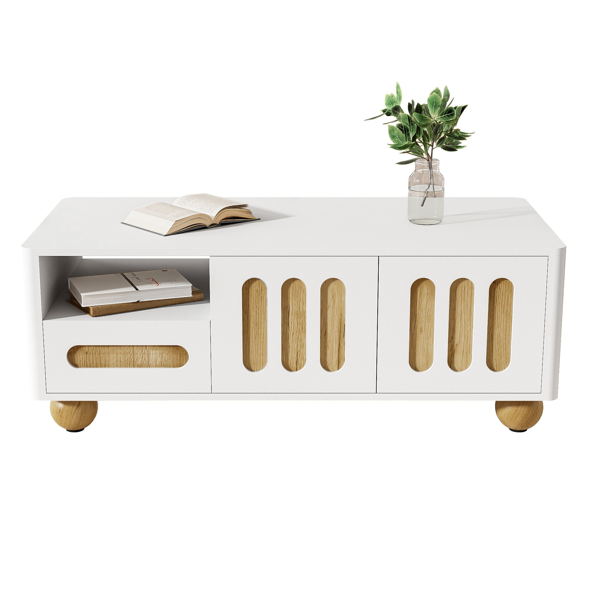 Logidon Moderne Salontafel 105x50x40 Cm Wit Houtlook LED Verlichting