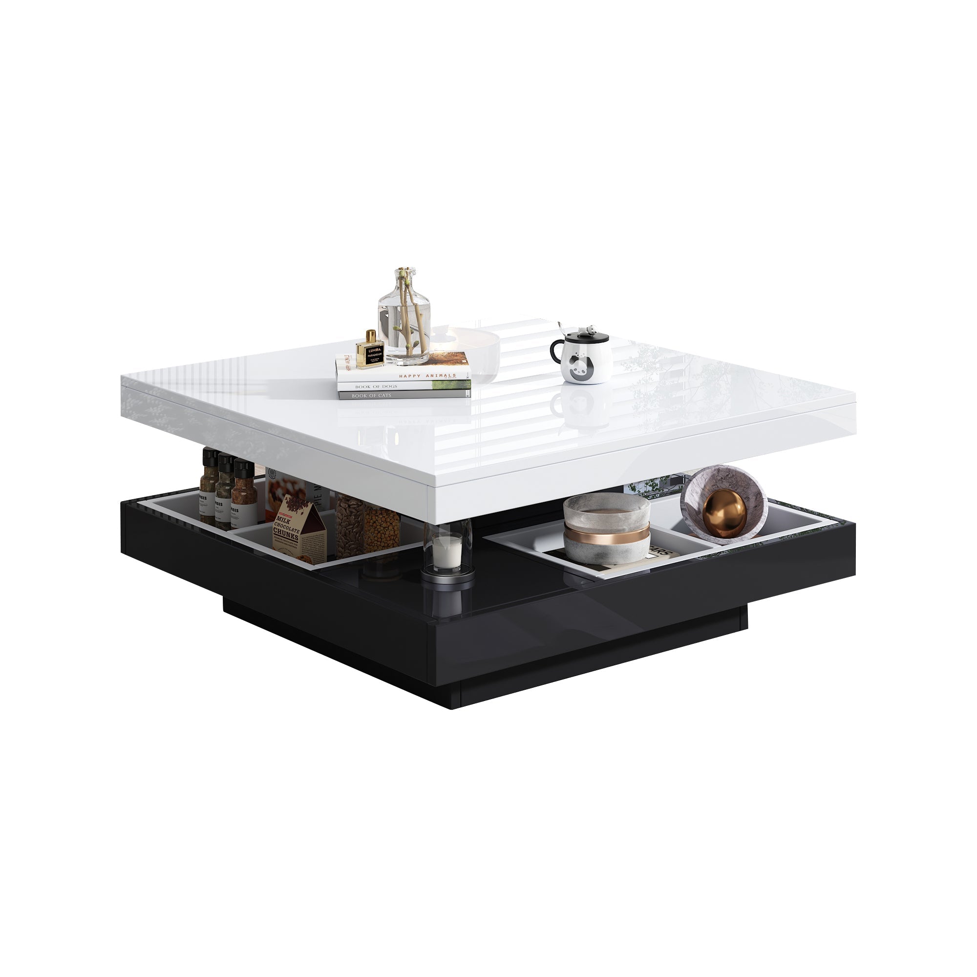Logidon Draaibare Salontafel Wit Blad Zwart Onderstel 70x70x36