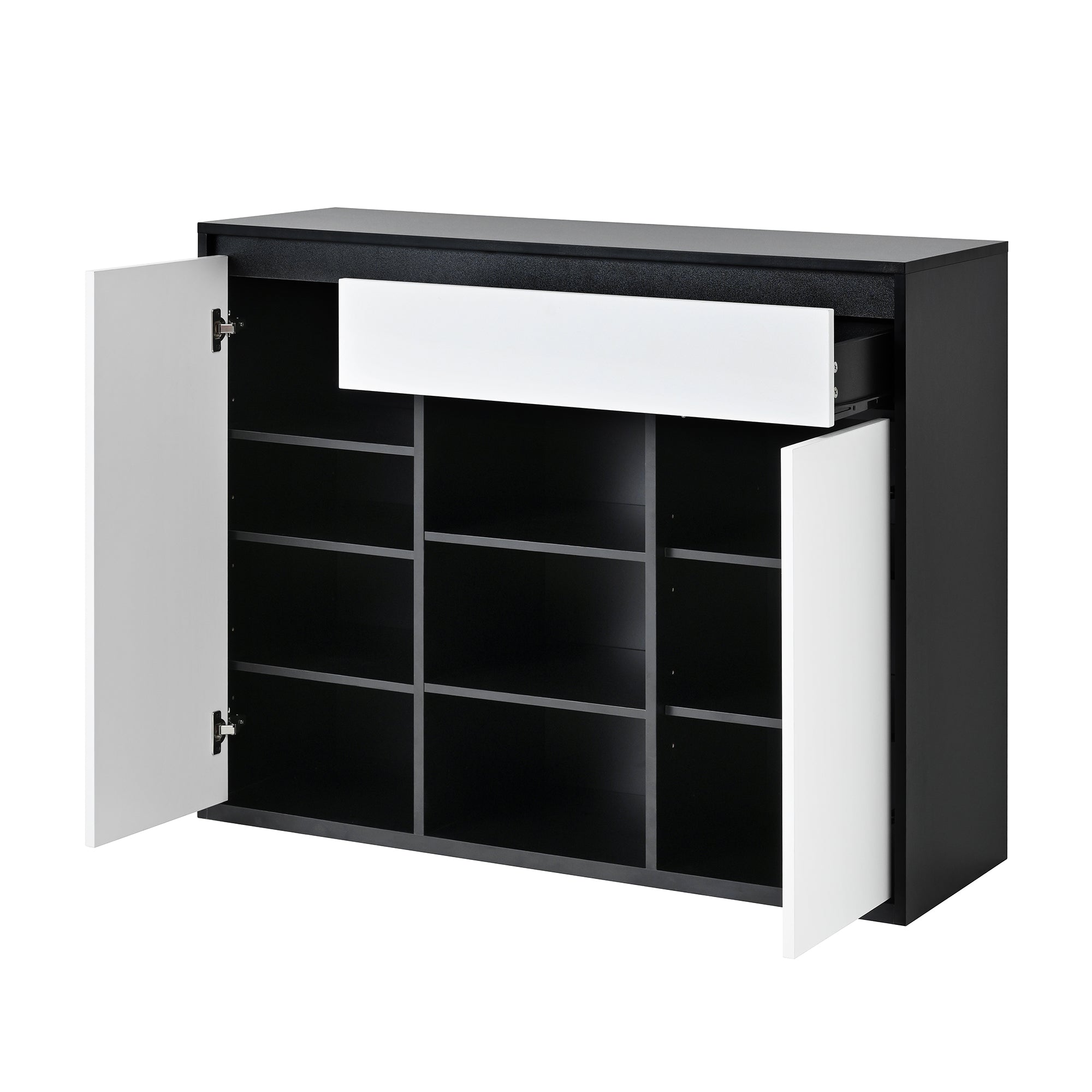 Logidon Shoe Cabinet Black White Two Doors Adjustable Shoe Rack