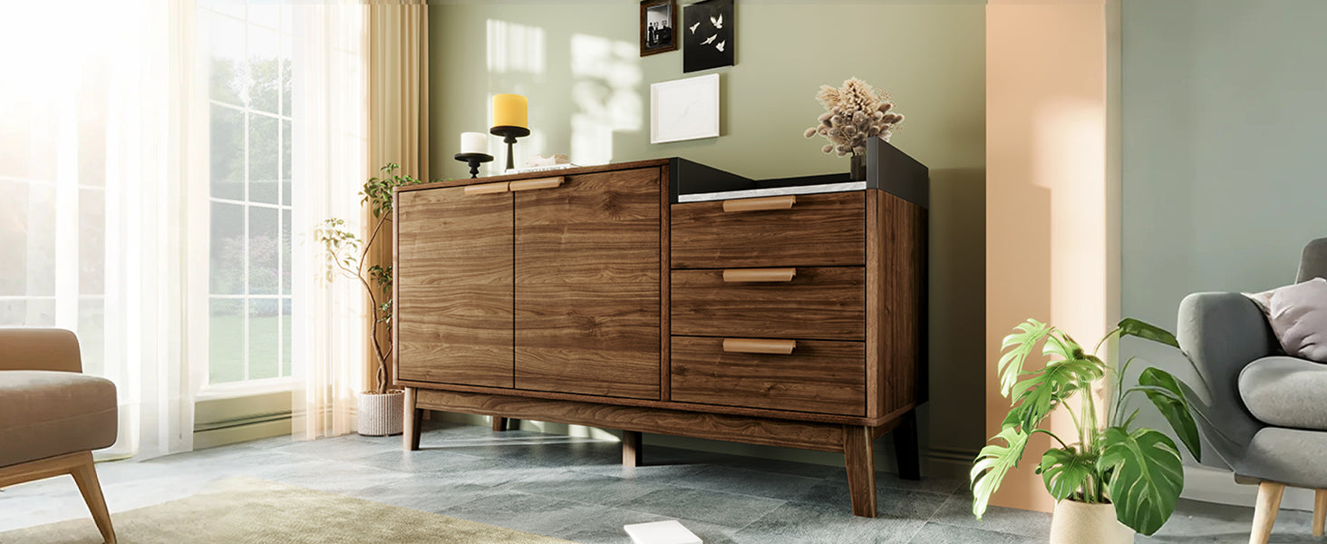 Logidon woonkamer ladekast eiken decor marmerlook blad 3 lades