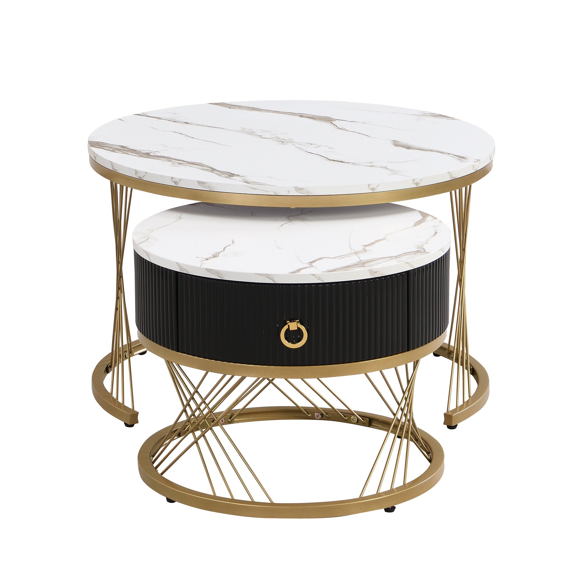 Logidon elegante modulaire salontafelset marmerlook witgoud decor set van 2