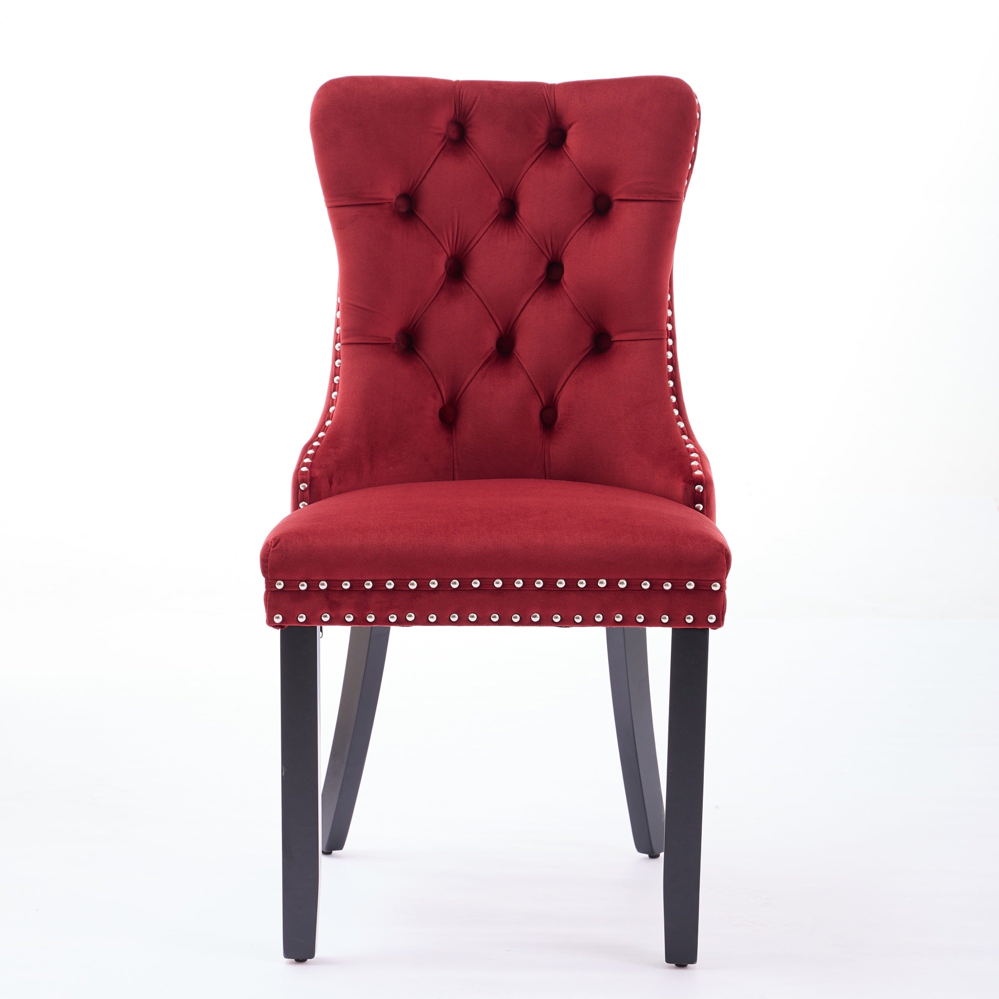 Logidon Velvet Dining Chair Set 2 Burgundy Nail Trim