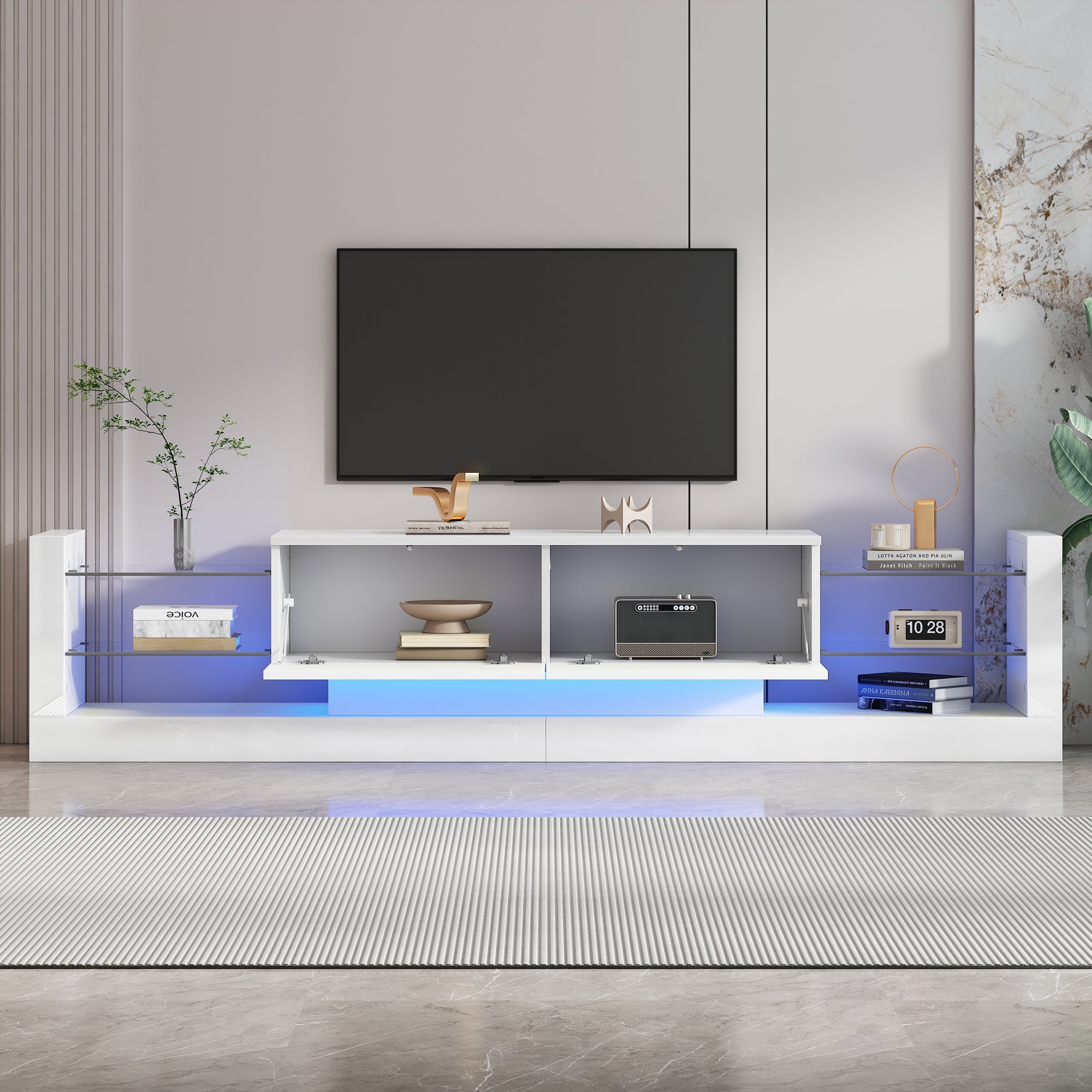 Logidon hoogglans TV-meubel met LED-verlichting 181 cm wit glazen front