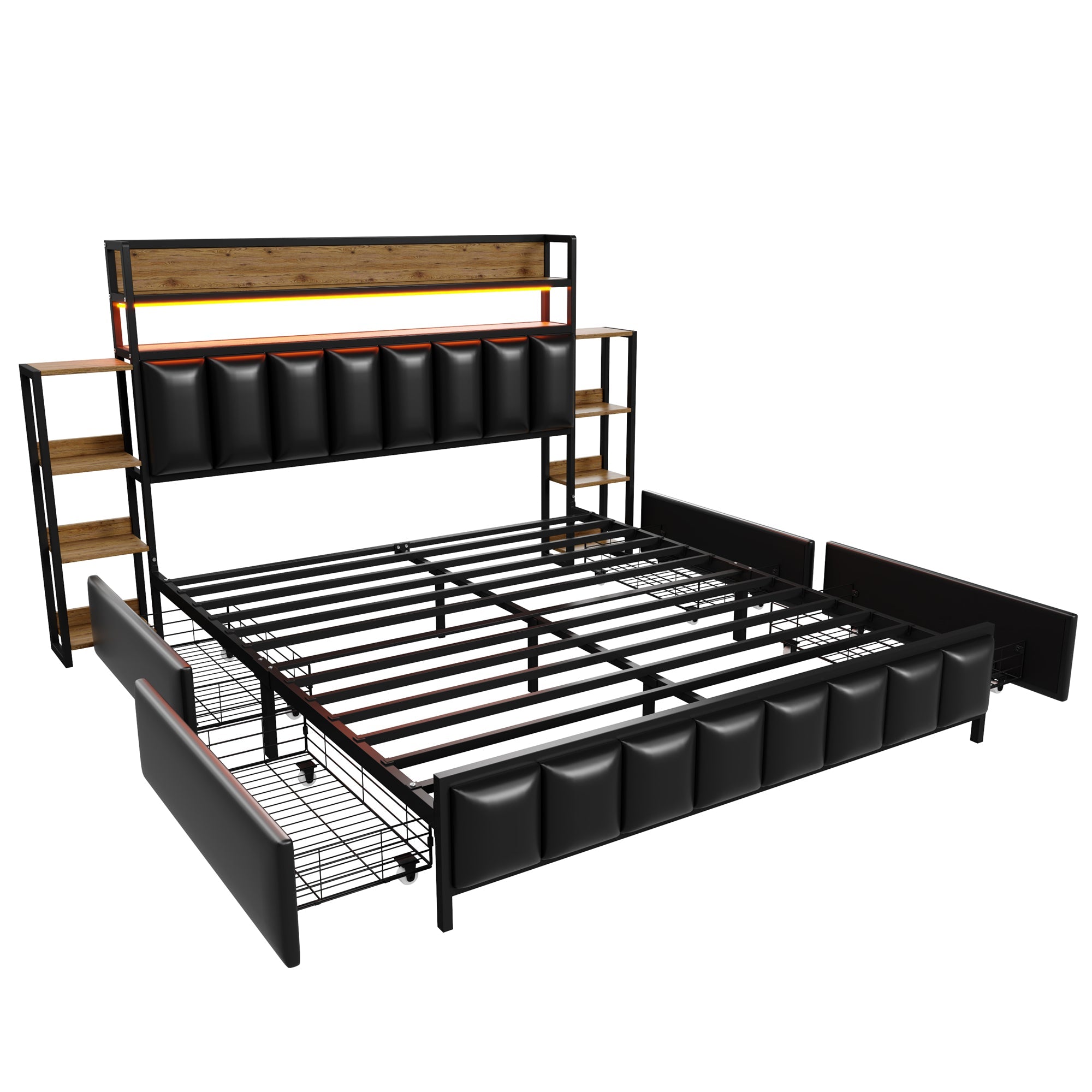 Logidon upholstered bed 160x200 cm with LED lighting storage space black