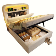 Logidon gestoffeerd bed 90x200 cm beige fluweel met opbergruimte hoofdbord, LED