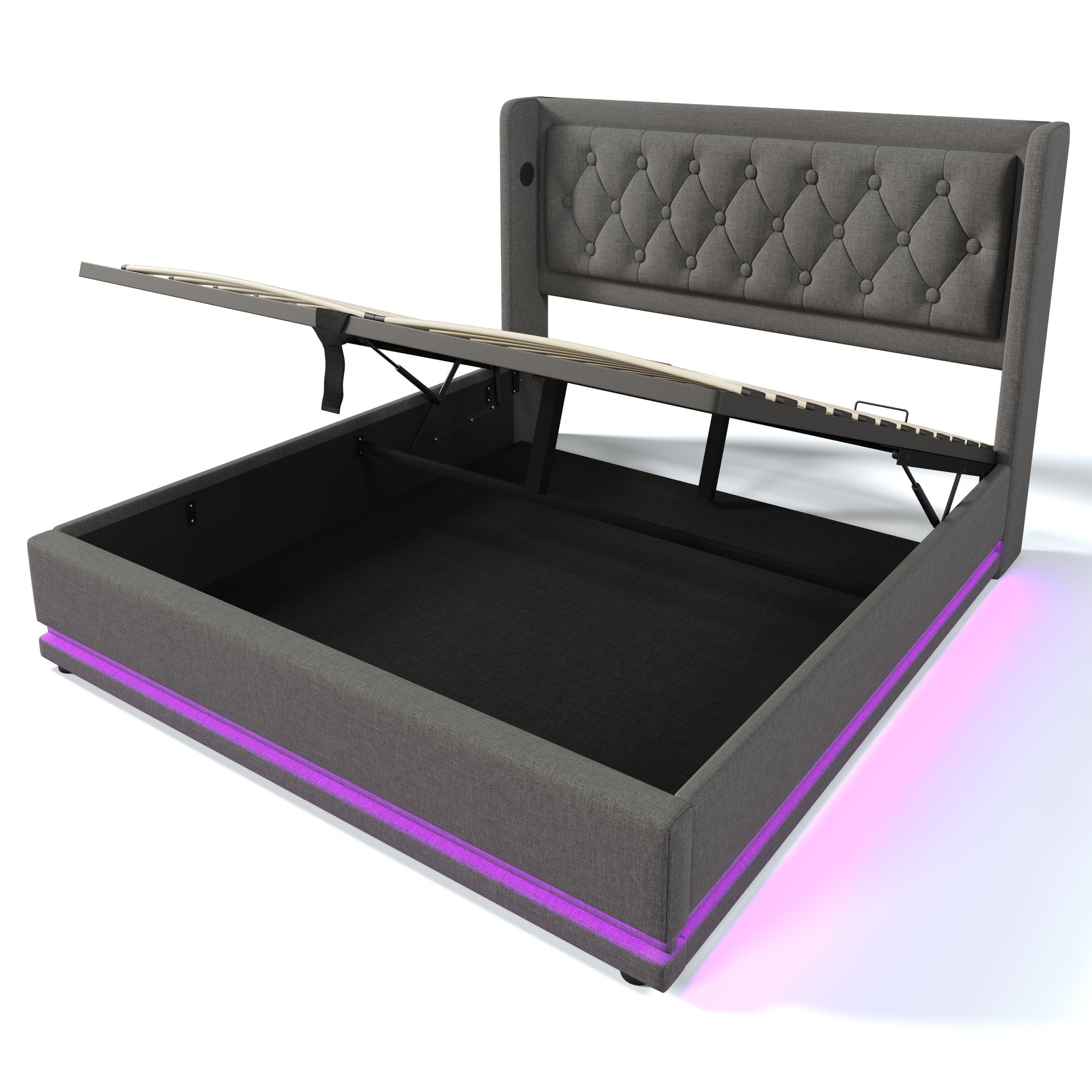 Logidon gestoffeerd bed 160x200 cm grijs fluweel opbergruimte USB-C oplaadfunctie