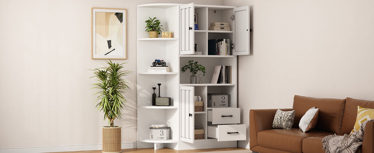 Logidon corner cabinet white 104x35x155 cm display cabinet 3 doors 2 drawers