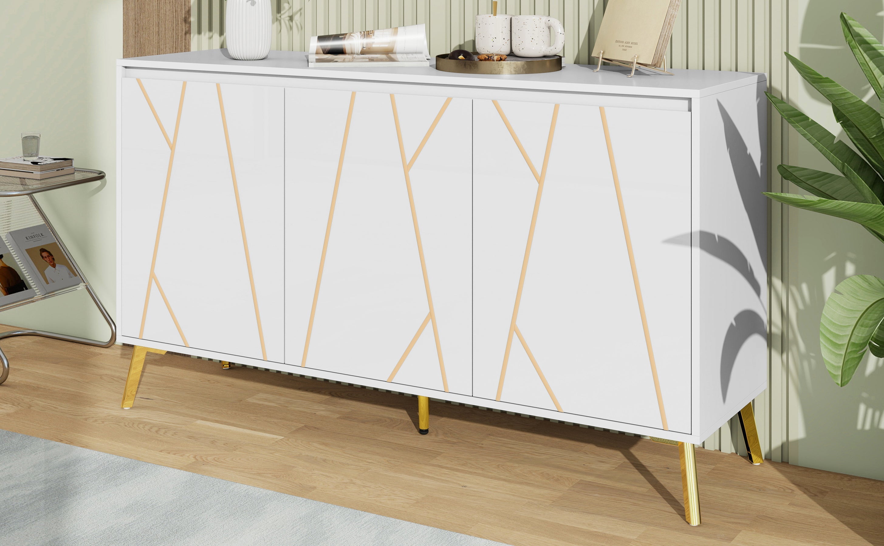 Logidon Dressoir Modern Wit 3-deurs Greeploos 140 cm