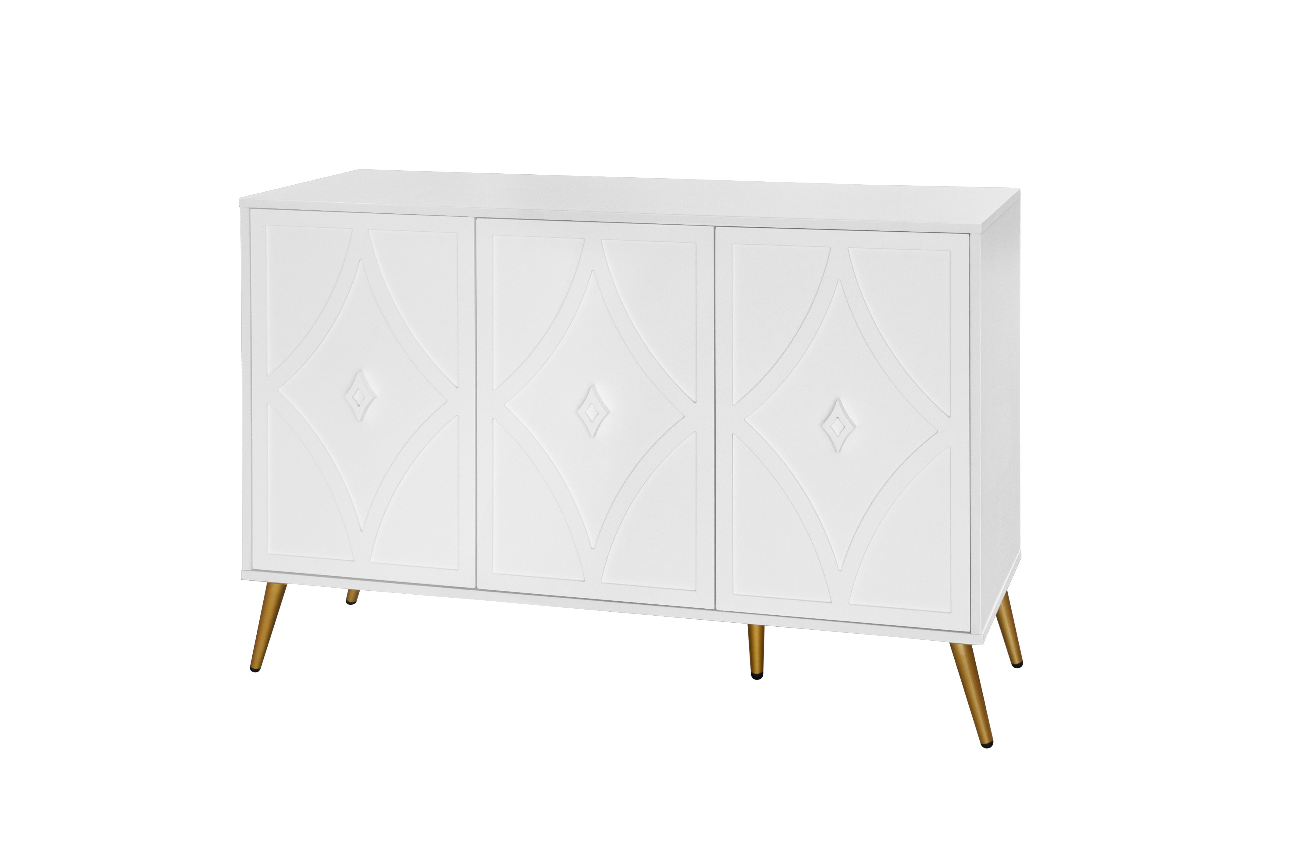 Logidon dressoir 3 deuren wit met 3D-snijpatroon en gouden poten