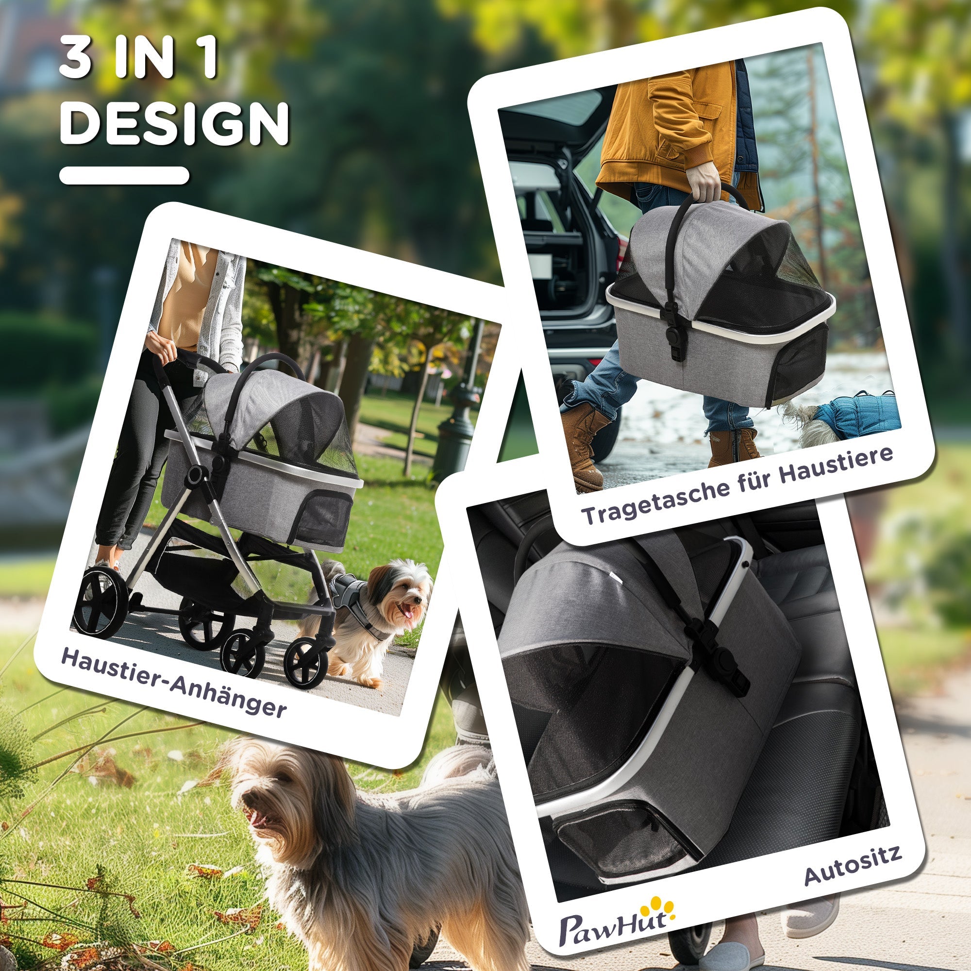 Logidon Hondenbuggy 2-in-1 Opvouwbaar met remmen Gaasraam Lichtgrijs