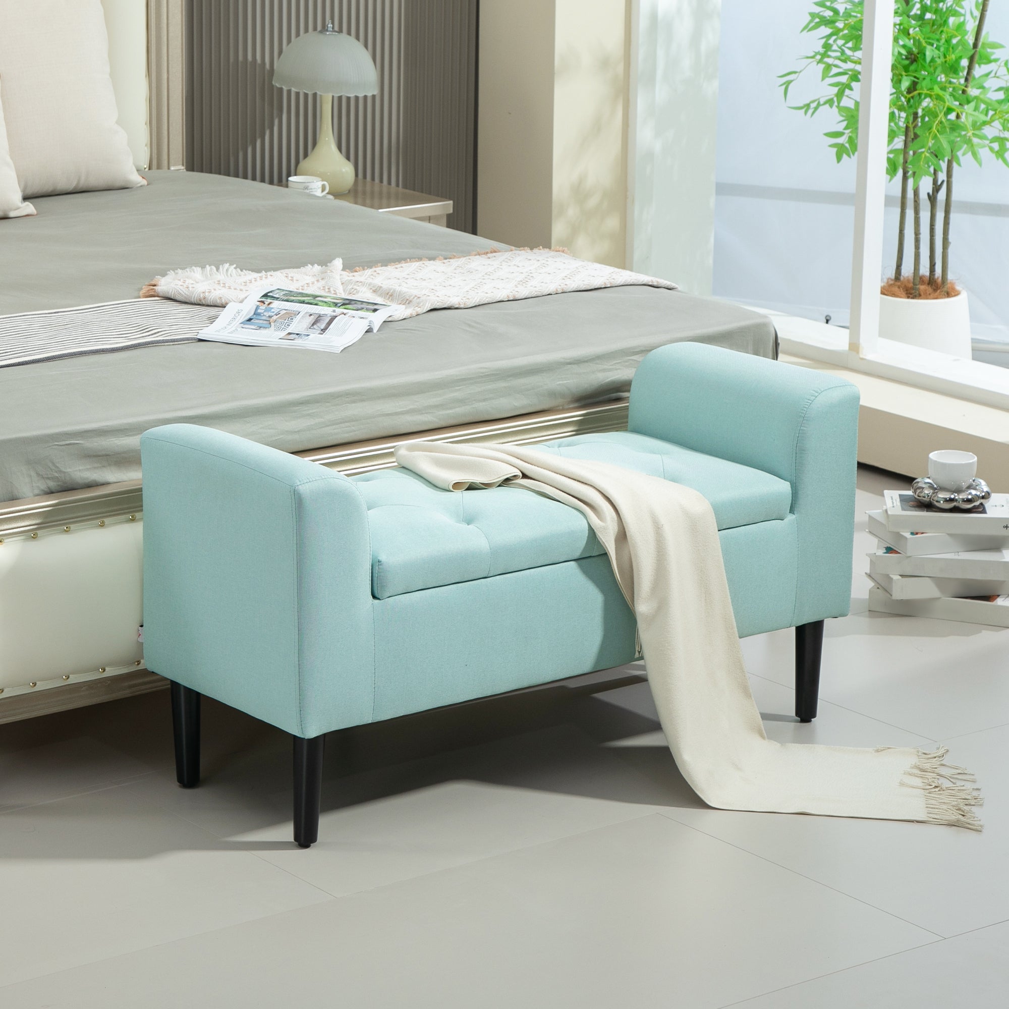 Logidon bank met opbergruimte linnenlook groen 116x44x58 cm