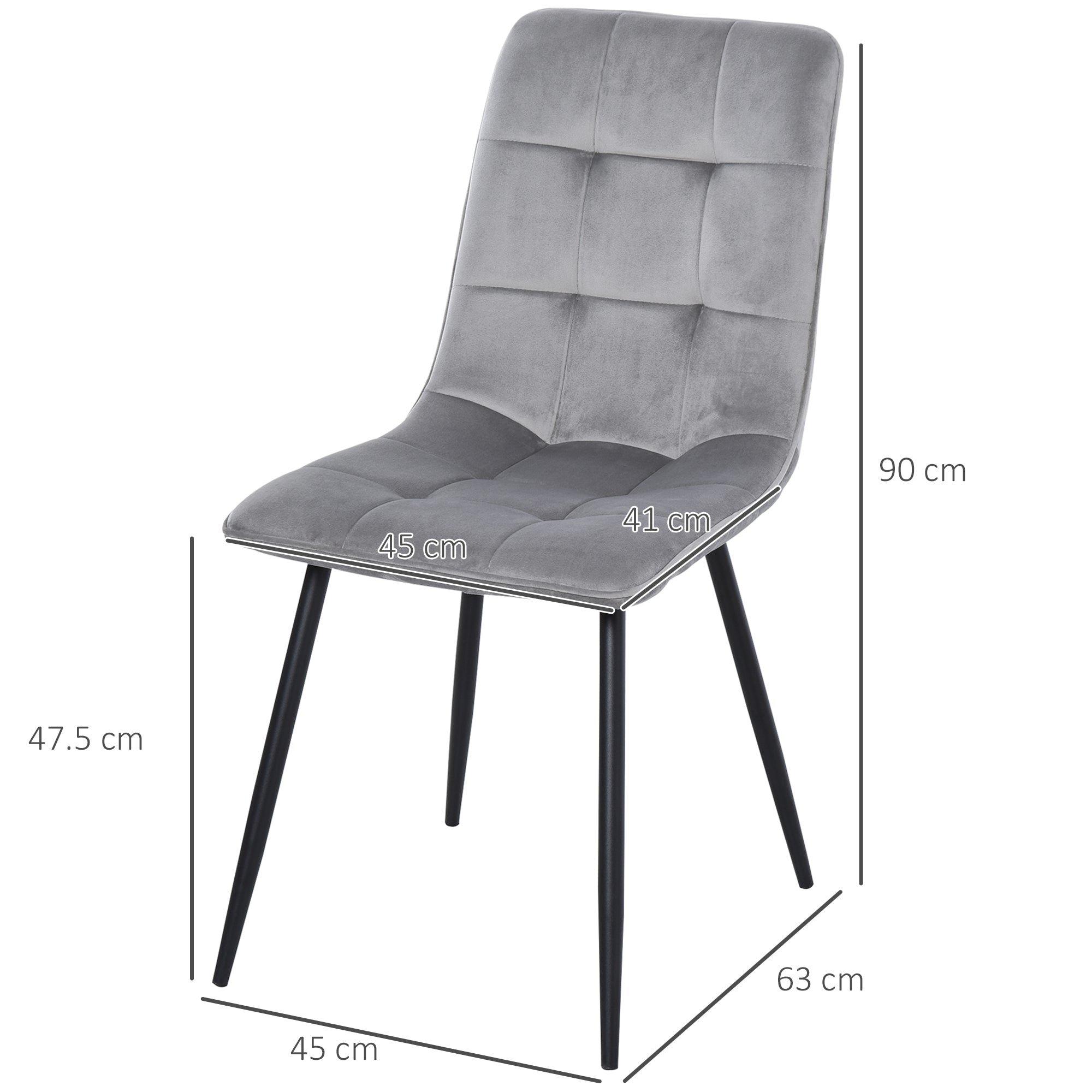 Logidon Set van 2 eetkamerstoelen Gestoffeerde stoelen Grijs Zwart Metaal