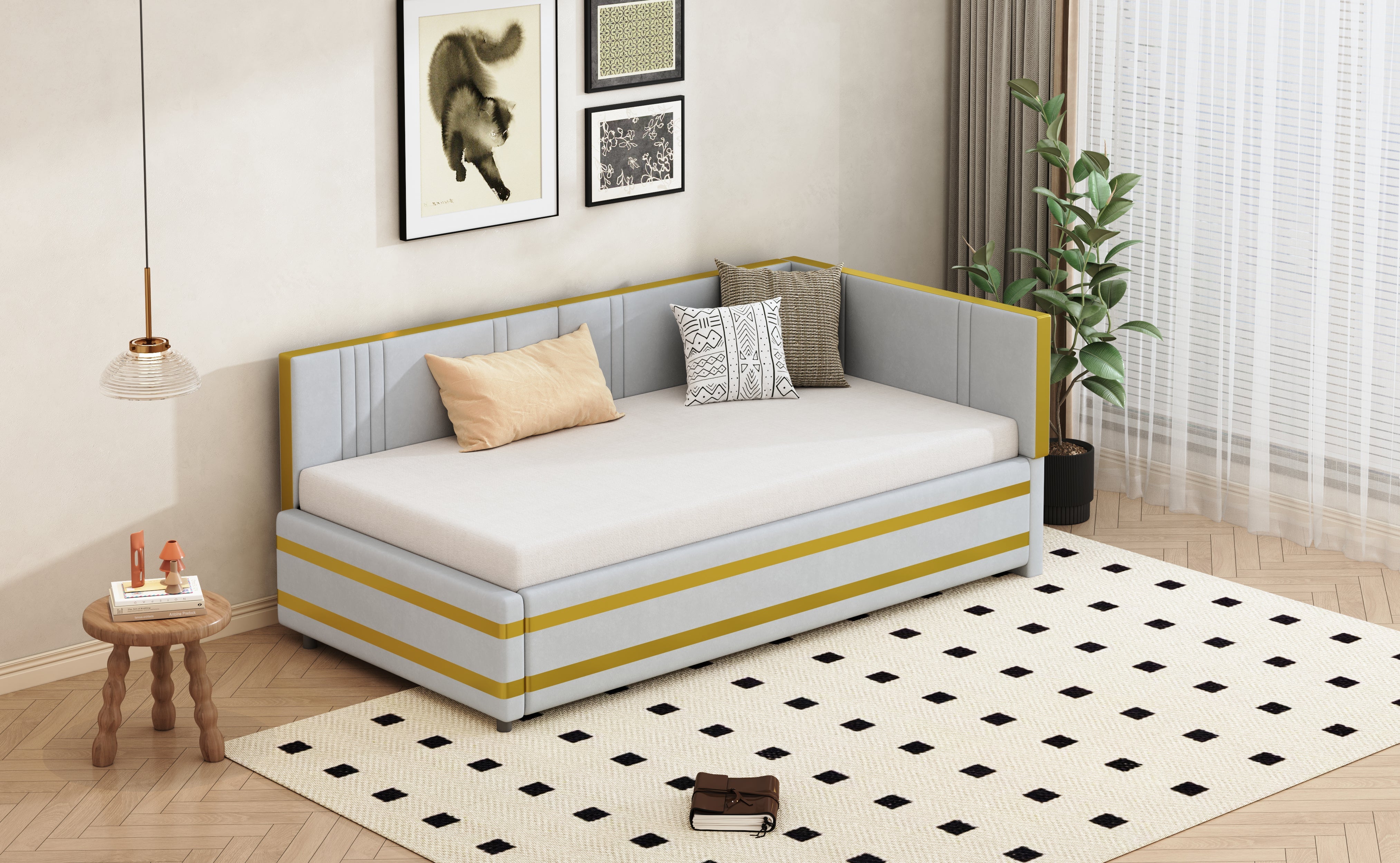 Logidon upholstered bed sofa bed 90x200 multifunctional bed gray velvet fabric