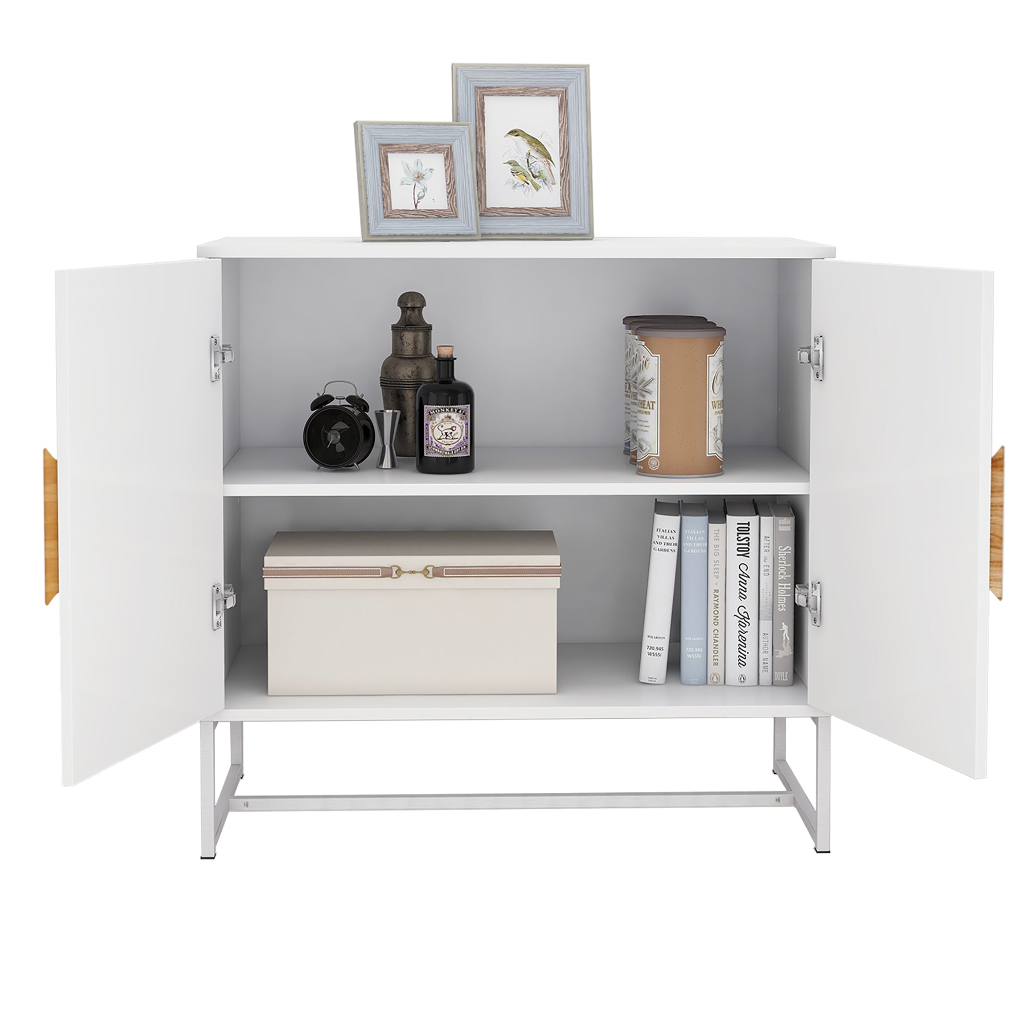 Logidon Wit Dressoir MDF 2 Deuren met Vierkante Handgrepen 80x40x75 cm