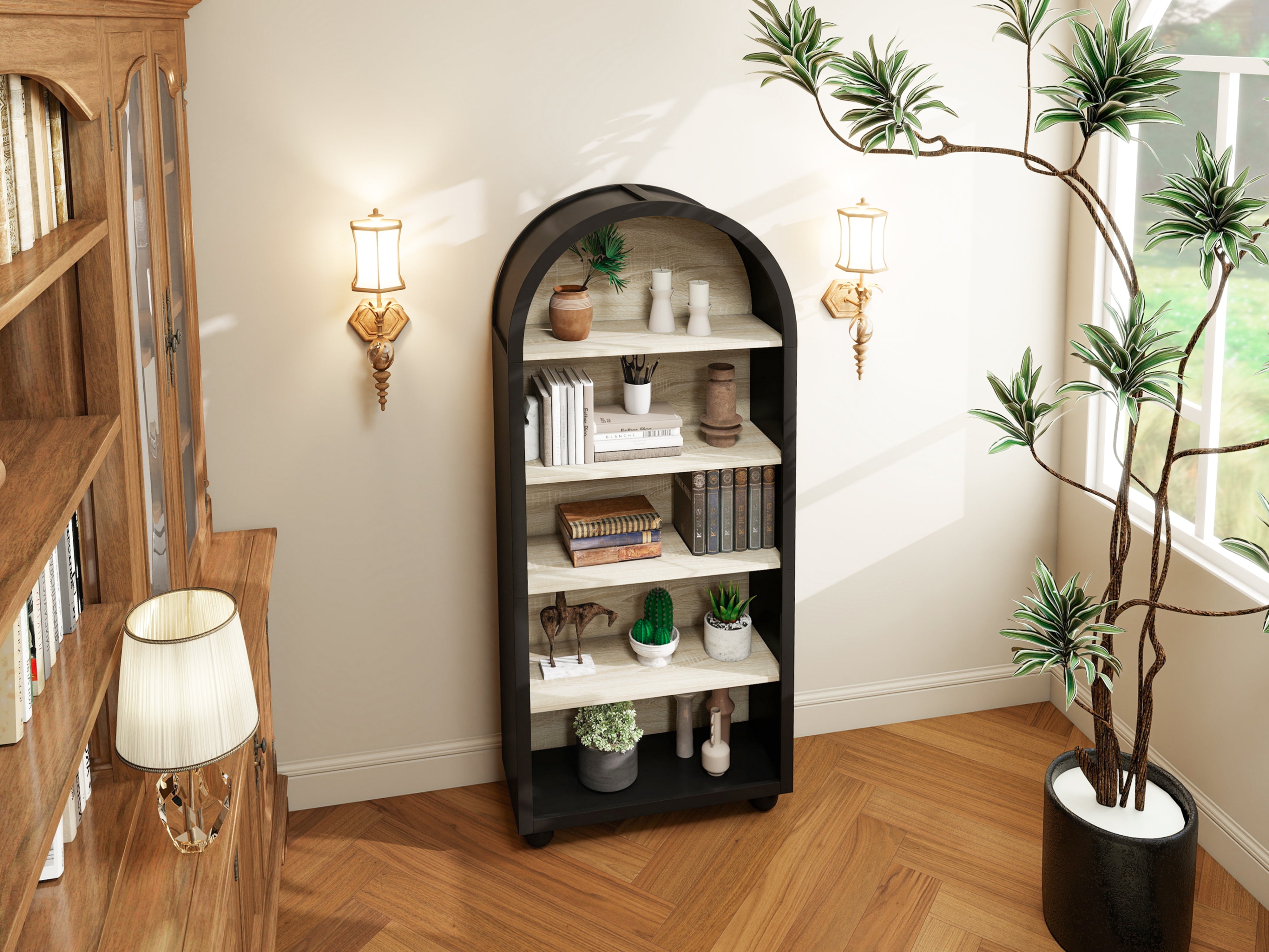 Logidon boekenkast metalen frame zwart naturel hout 70,5 x 30 x 161 cm