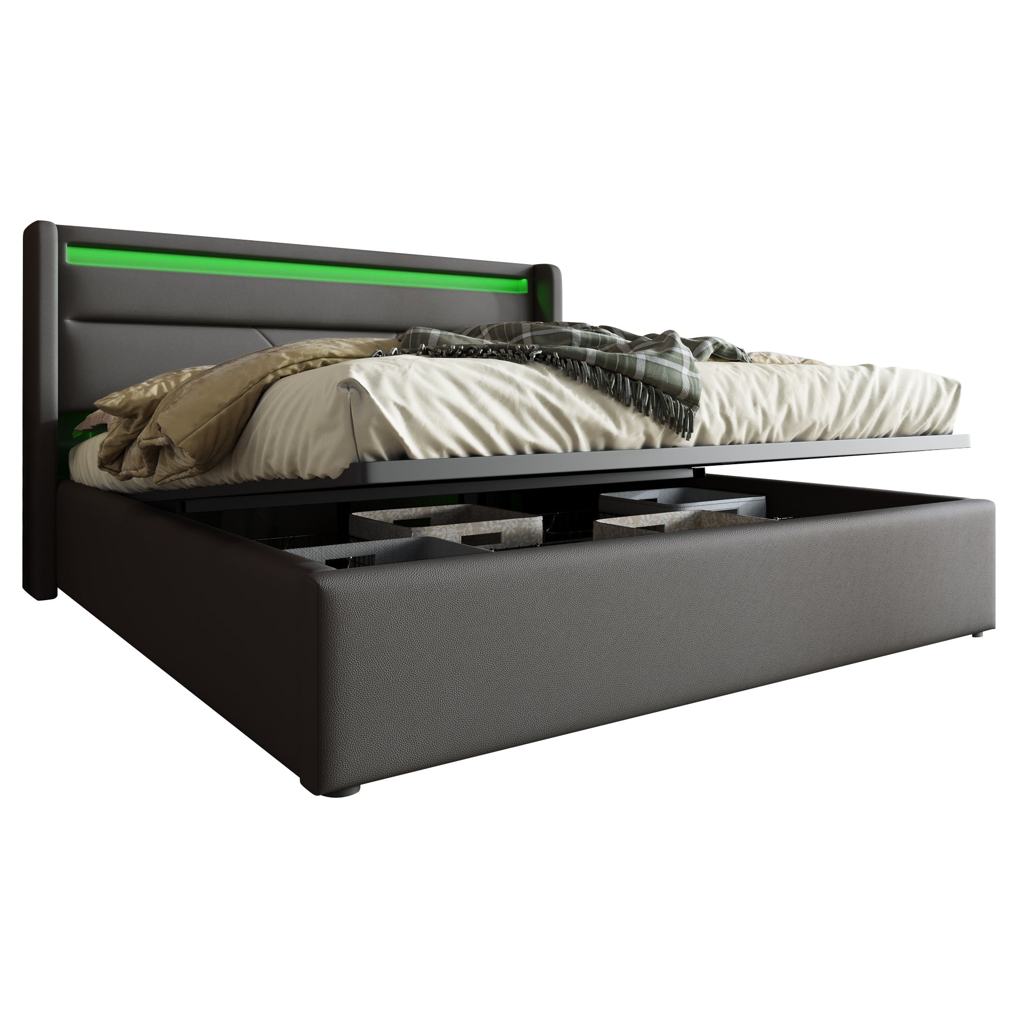 Logidon hydraulisch opbergbed 160x200cm tweepersoonsbed grijs LED