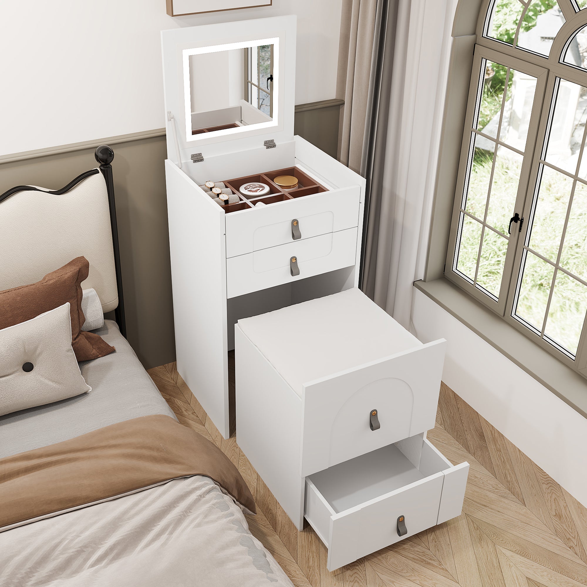 Logidon kaptafel met spiegel en LED-verlichting wit 3 lades