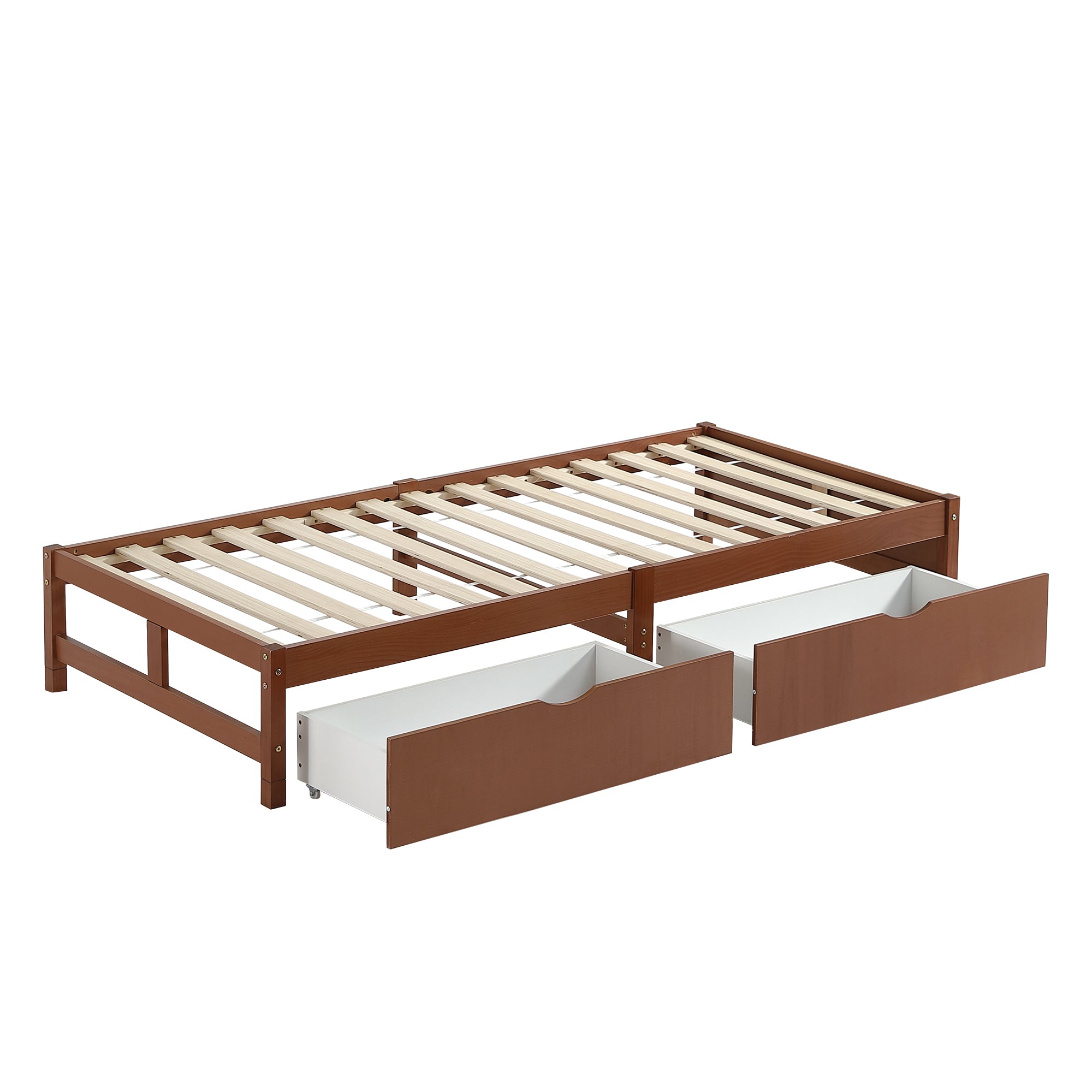 Logidon kinderbed 90x200 roodbruin houten bed met 2 lades en wielen