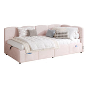 Logidon fluweel gestoffeerd bed roze 90x200 met lattenbodem en opbergruimte