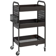 Logidon trolley serveerwagen zwart staal 3 niveaus 53,5x30,5x75 cm