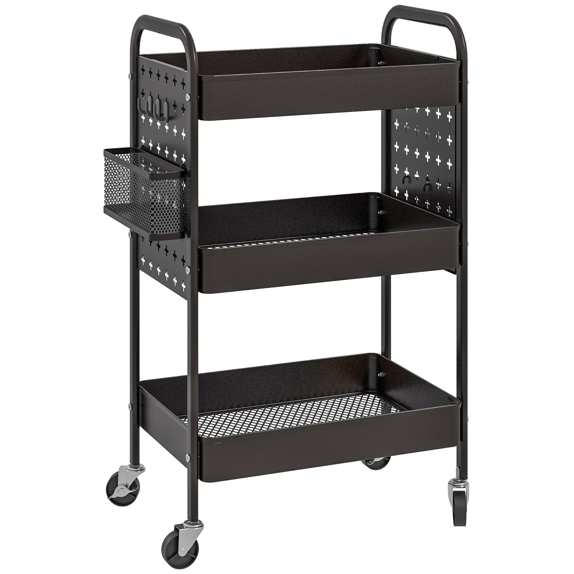 Logidon trolley serveerwagen zwart staal 3 niveaus 53,5x30,5x75 cm
