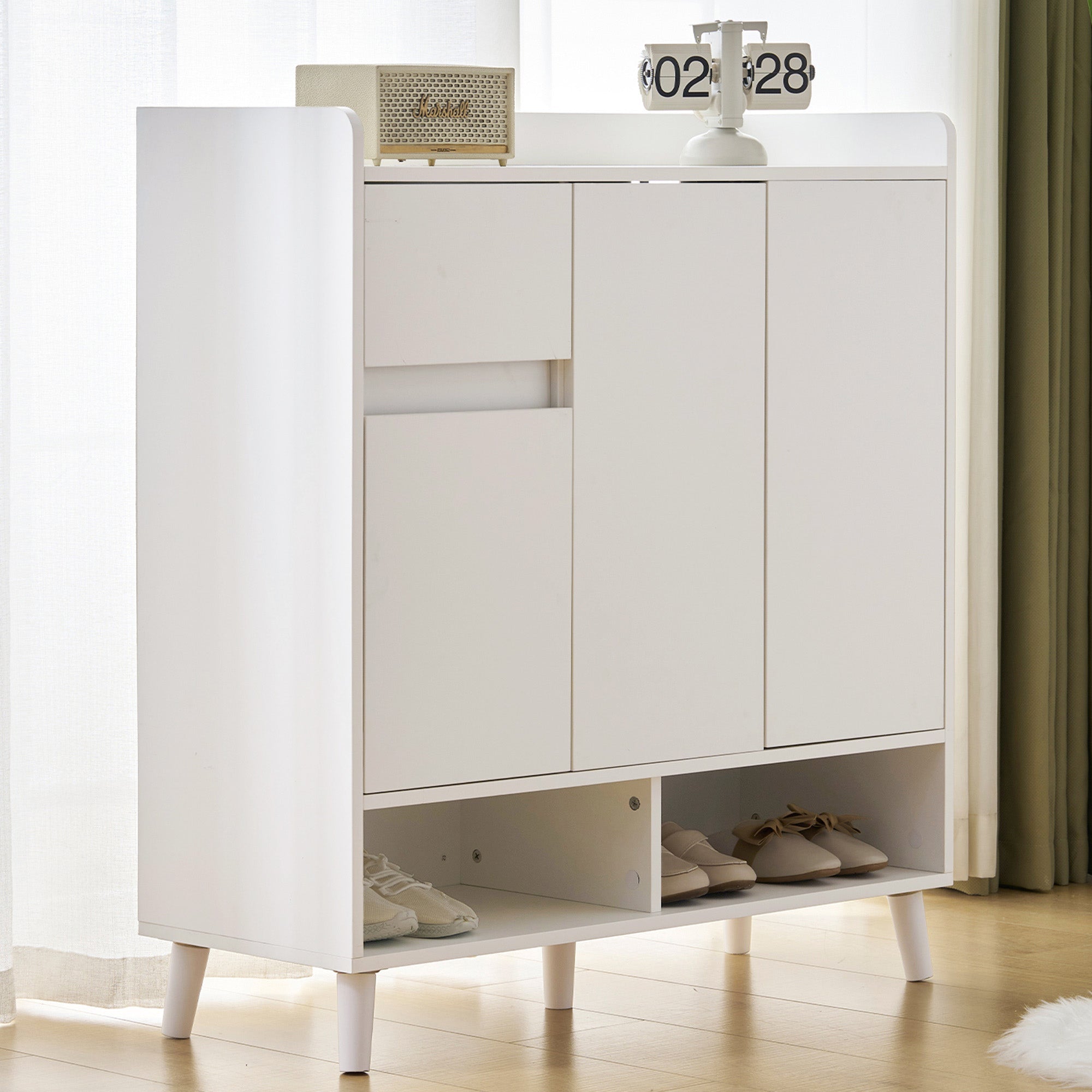 Logidon White Shoe Cabinet Chest of Drawers Adjustable Shelves 90x99x35 cm
