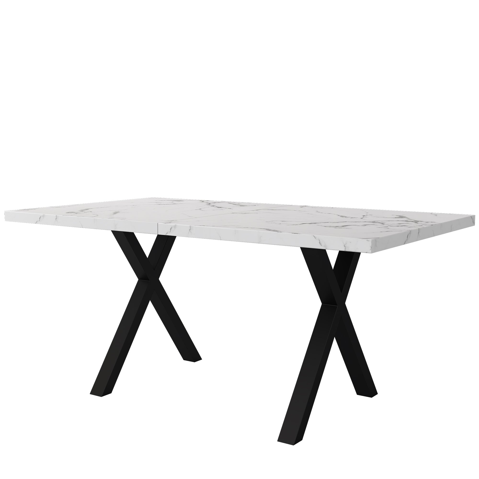 Logidon eettafel kruispoten marmerlook zwart wit 140x80x76 cm