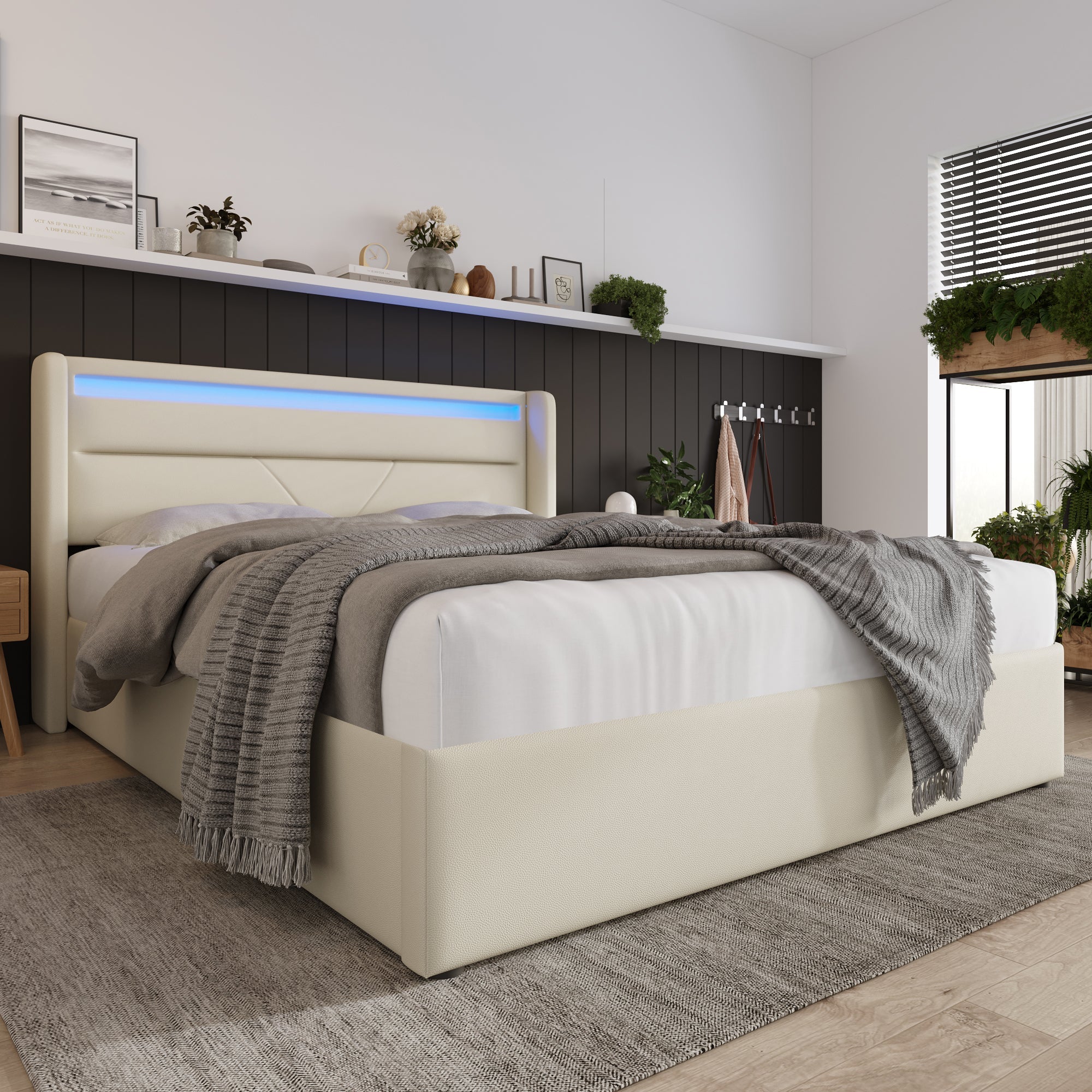 Logidon Hydraulisch Opbergbed Met LED Verlichting 140x200 Wit