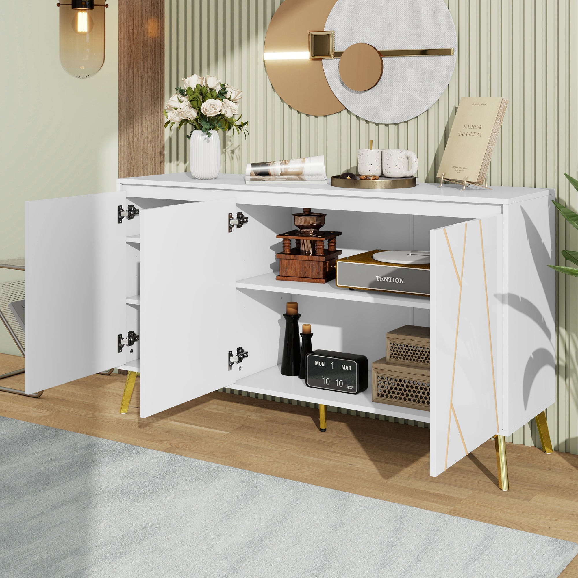 Logidon Dressoir Modern Wit 3-deurs Greeploos 140 cm