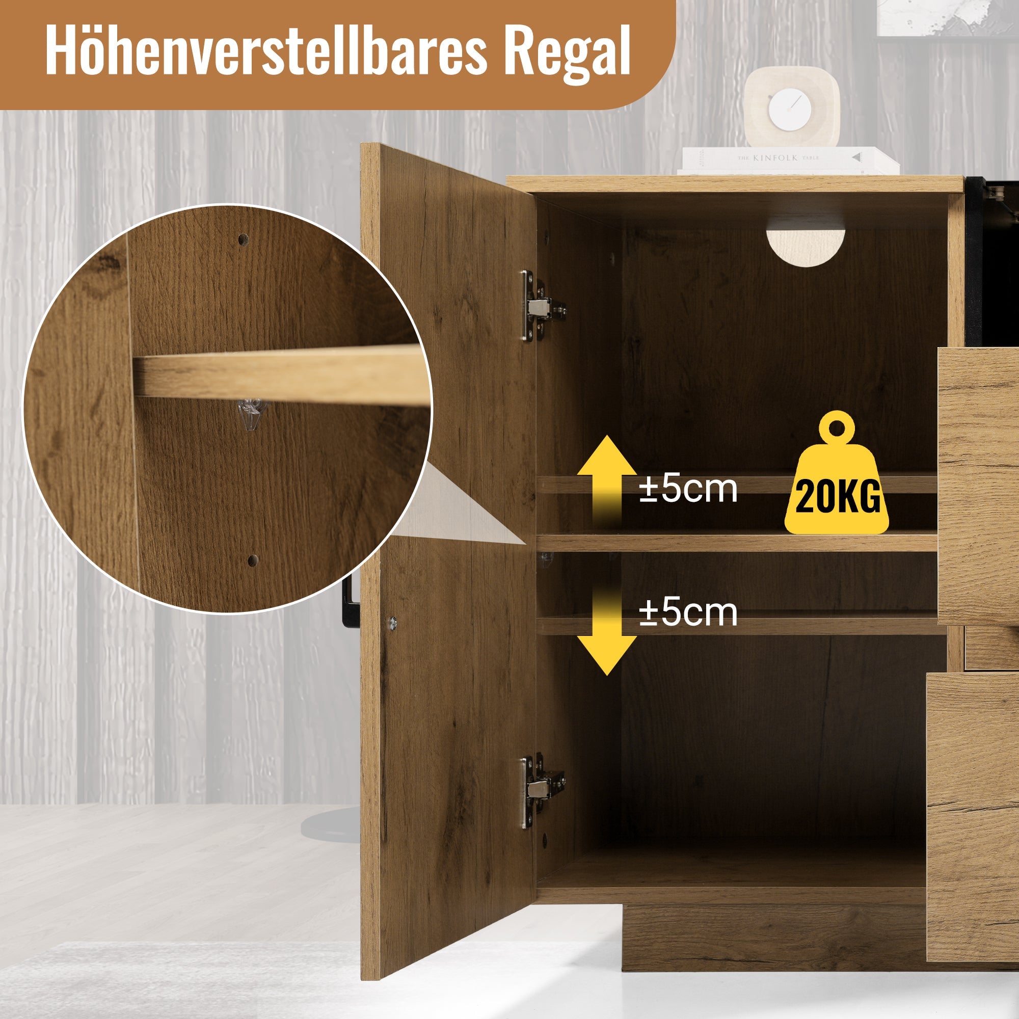 Logidon oak look chest of drawers sideboard 2 drawers 2 cupboards H70