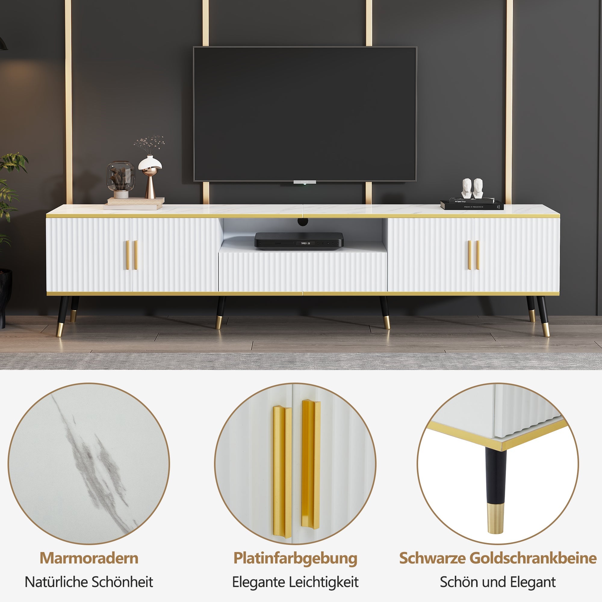 Logidon Modern TV-meubel Wit Marmerlook 200x40x46 cm
