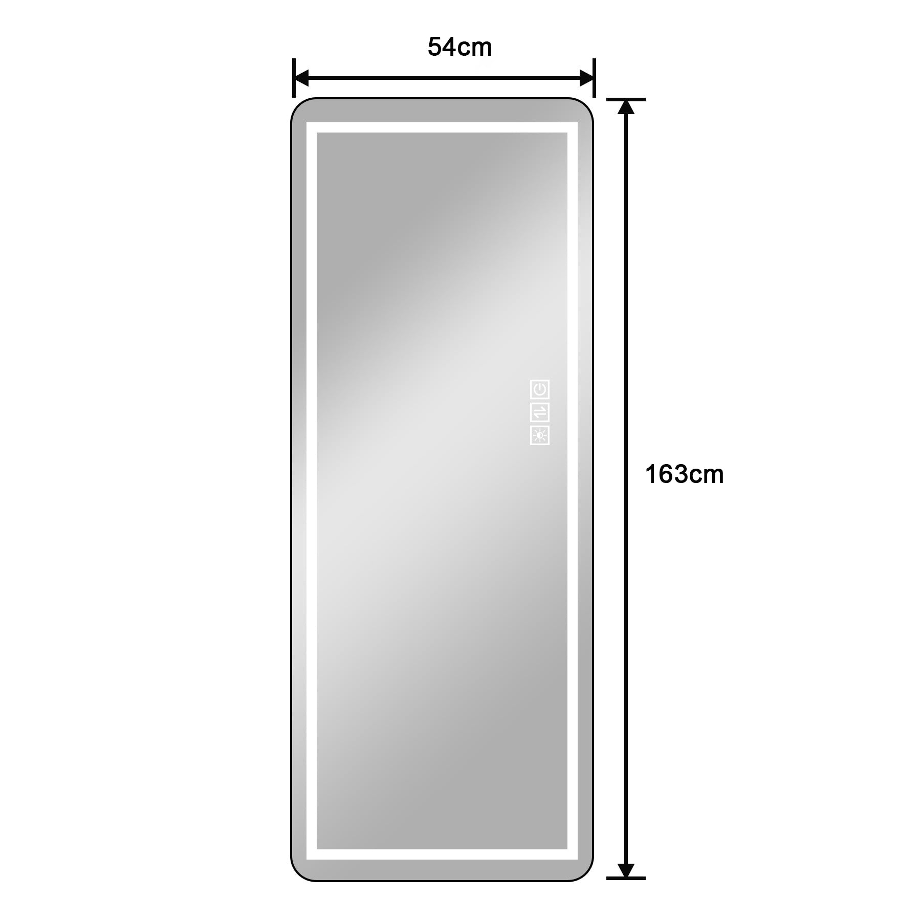 Logidon LED passpiegel 163x54 cm Dimbare verlichting, zwarte lijst