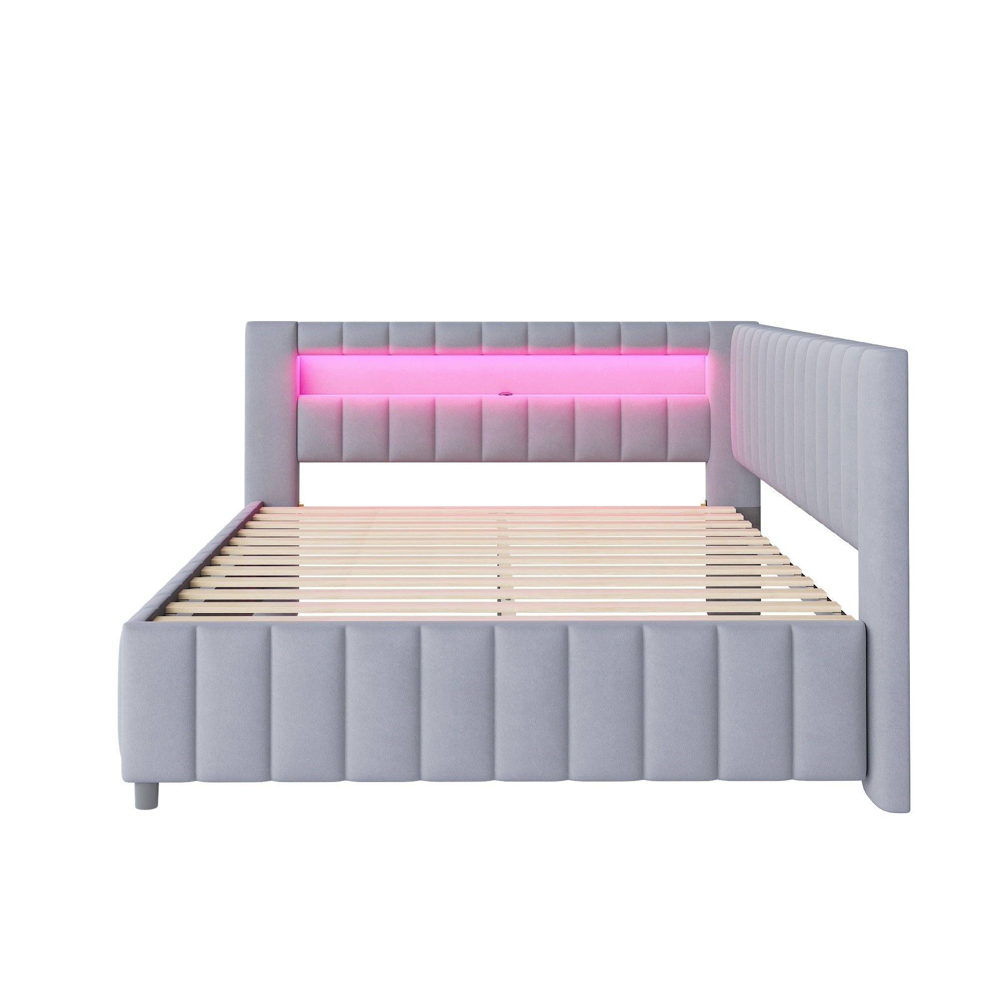Logidon sofa bed 140x200 gray with LED light and USB charging port