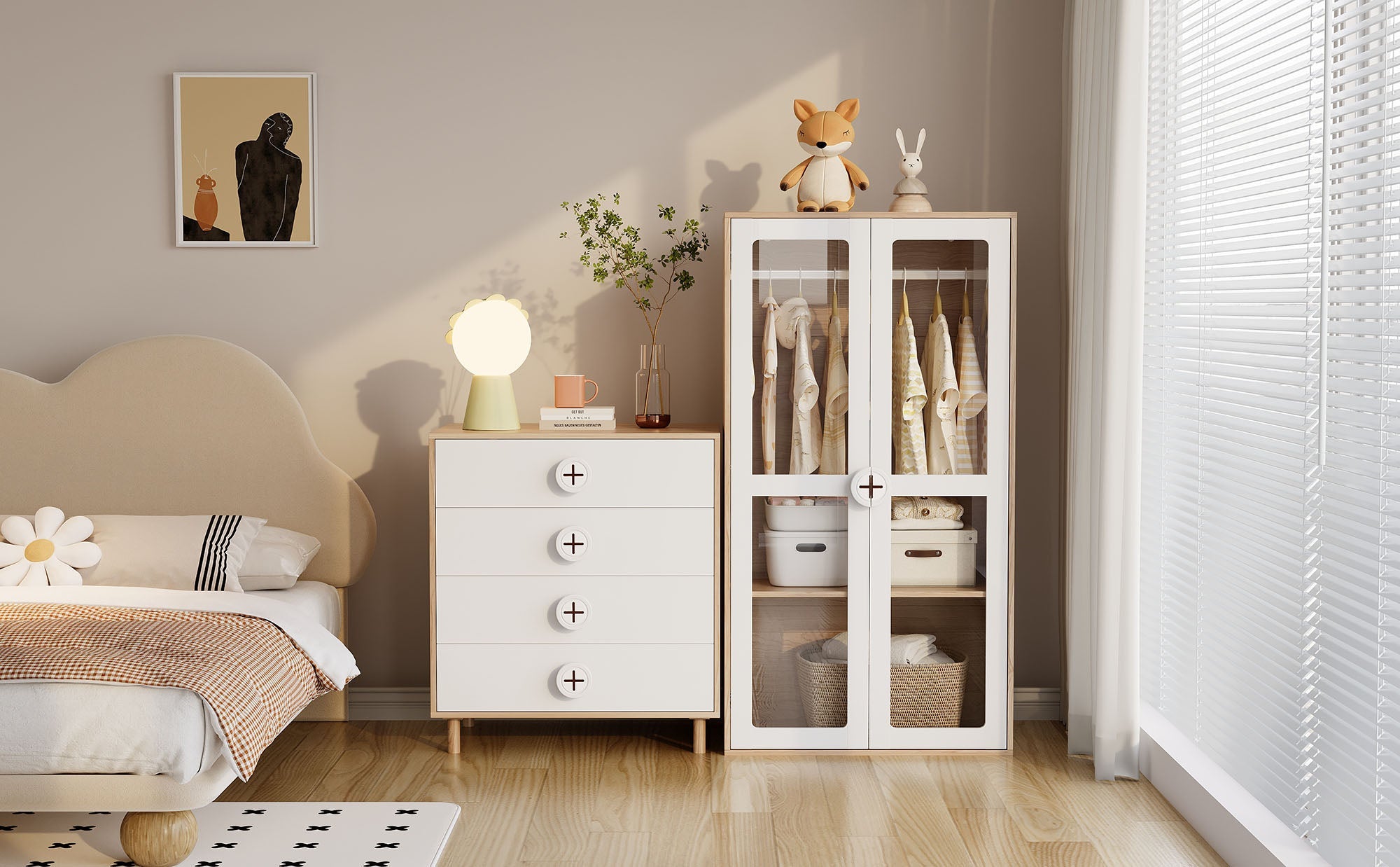Logidon nachtkastje 4 lades wit houtlook 80x54x90 cm