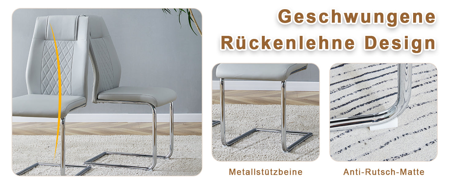Logidon Scandinavische stijl lichtgrijze PU eetkamerstoelenset met vier stoelen