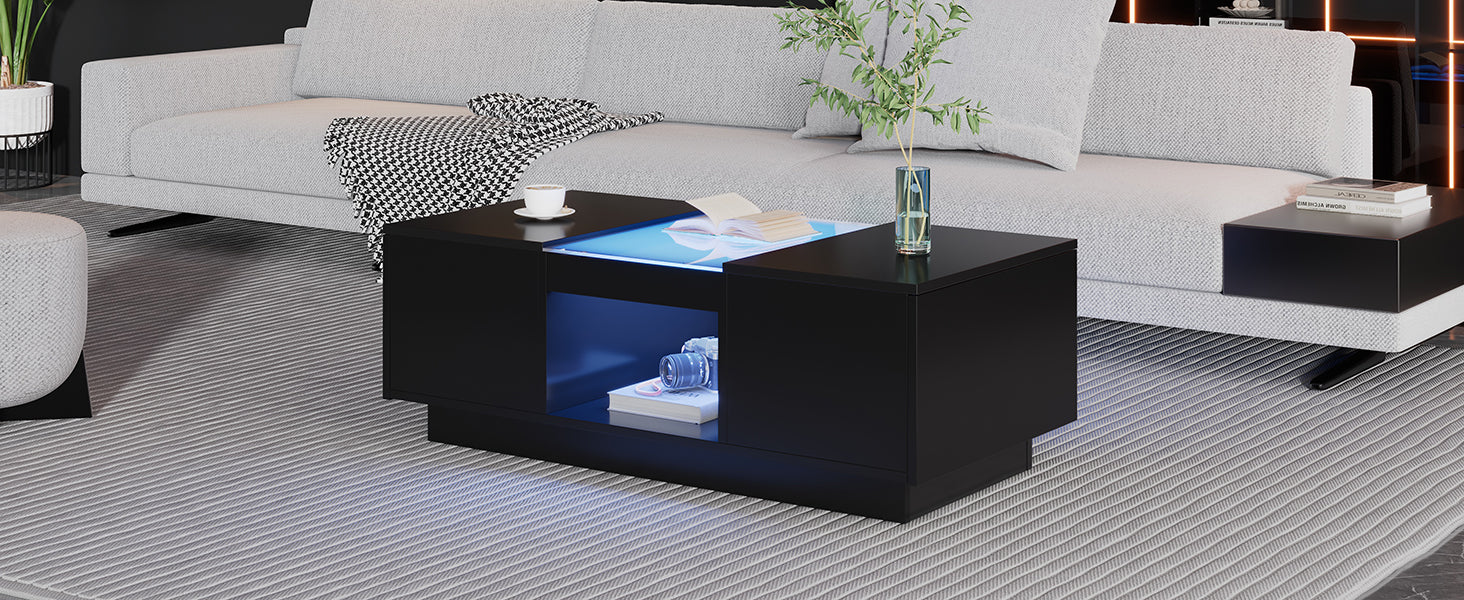 Logidon Zwarte salontafel 100x50x35,5 cm glaspanelen LED