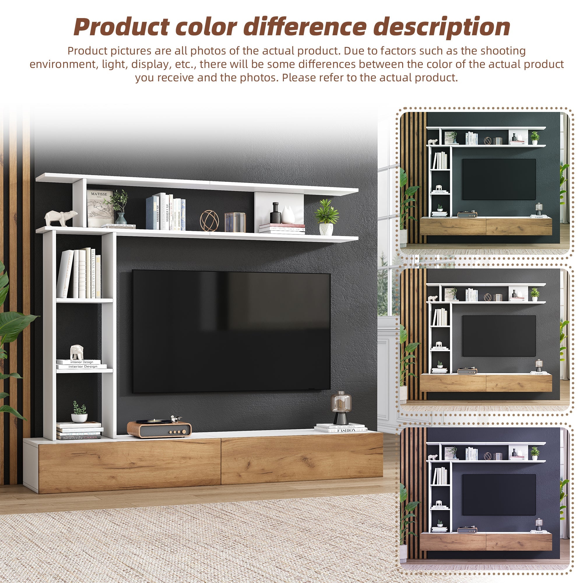 Logidon TV wandmeubel 180 cm wit houtlook met vitrinekasten