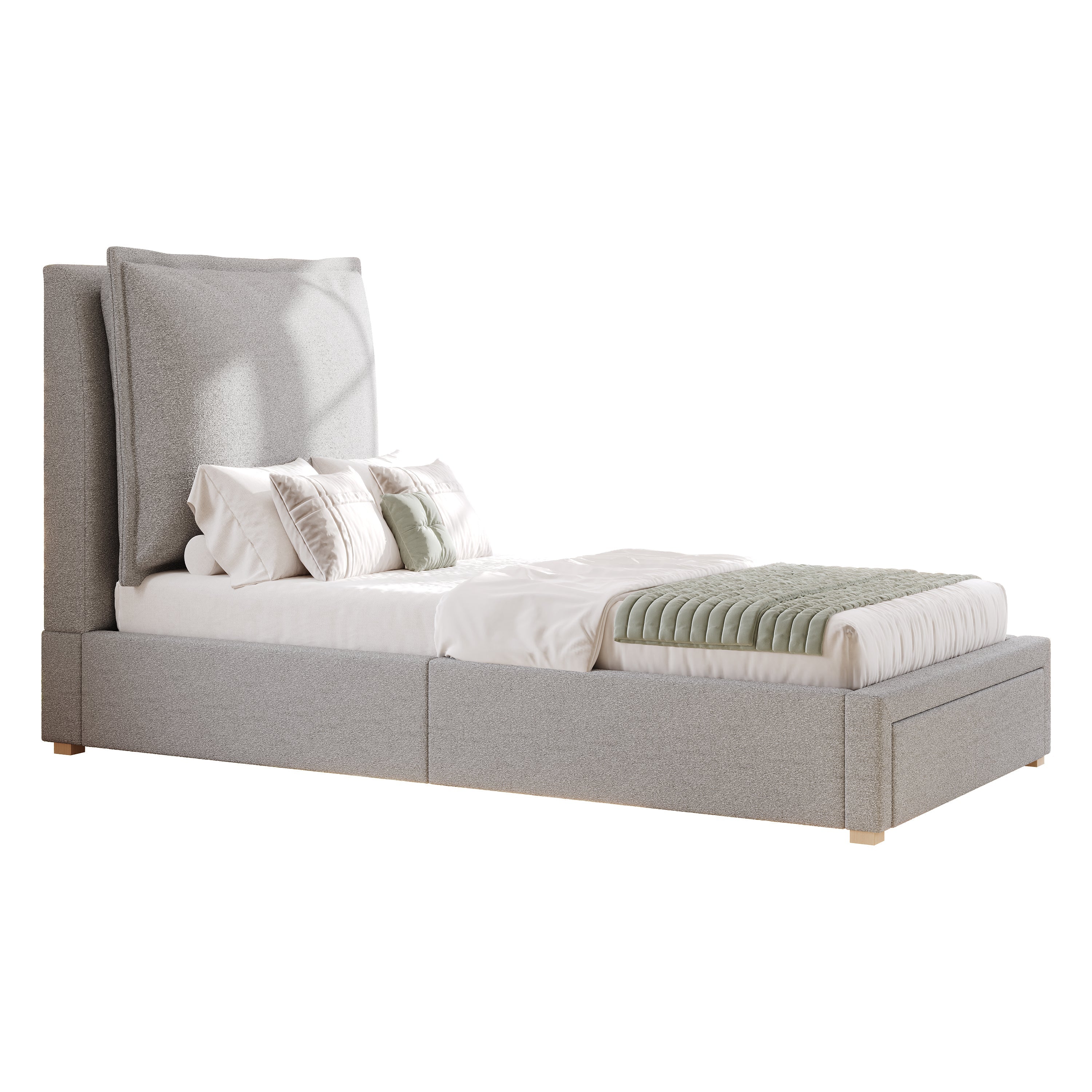 Logidon gestoffeerd bed 90x200 cm functioneel bed grote lade grijze chenille