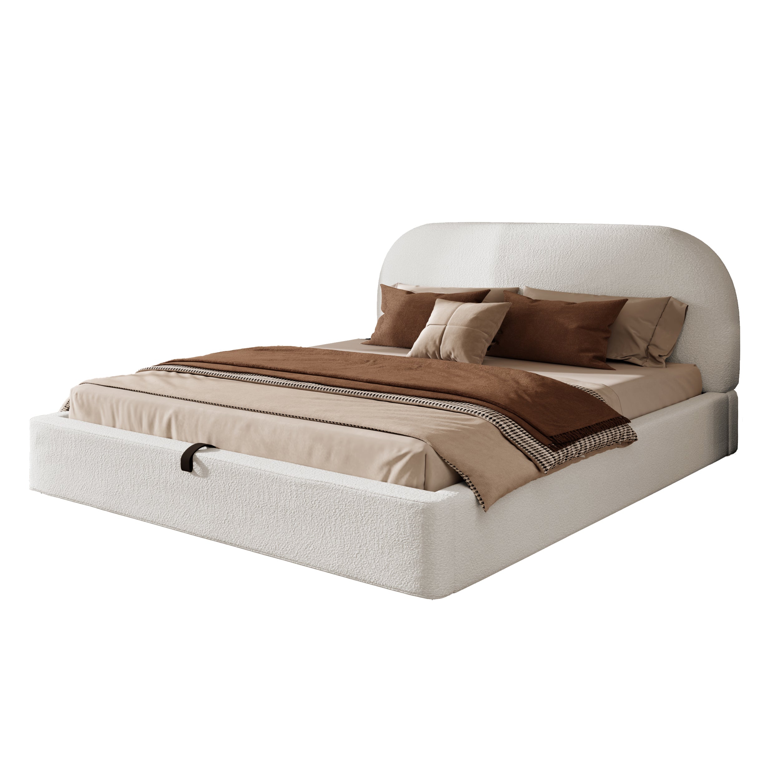 Logidon gestoffeerd bed 180x200 beige bouclé met opbergruimte hydraulische lift