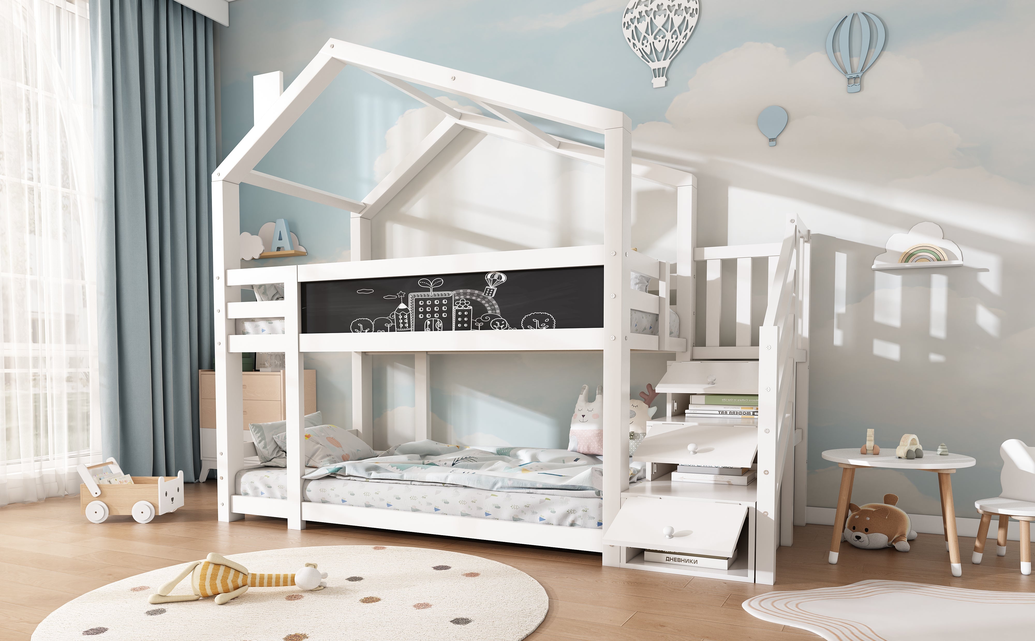 Logidon stapelbed boomhut 90x200 wit met schouw en opbergruimte
