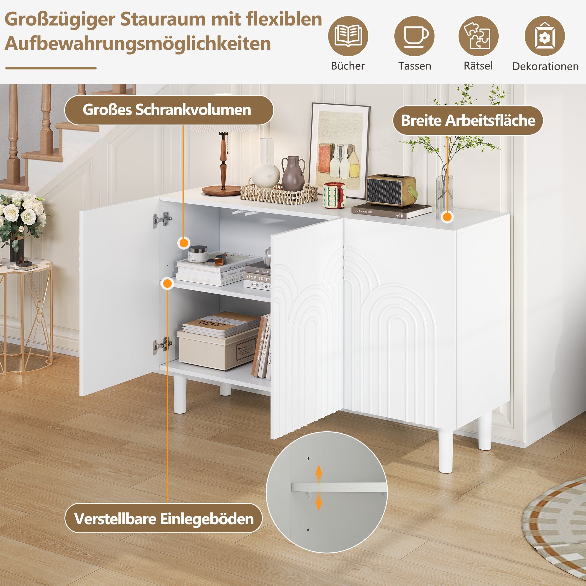 Logidon Dressoir 120x38,5x79 cm Wit MDF met 3 deuren