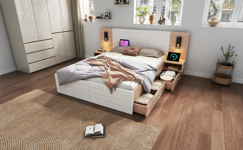 Logidon tweepersoonsbed 160x200 cm in wit eikenhout met 2 laden