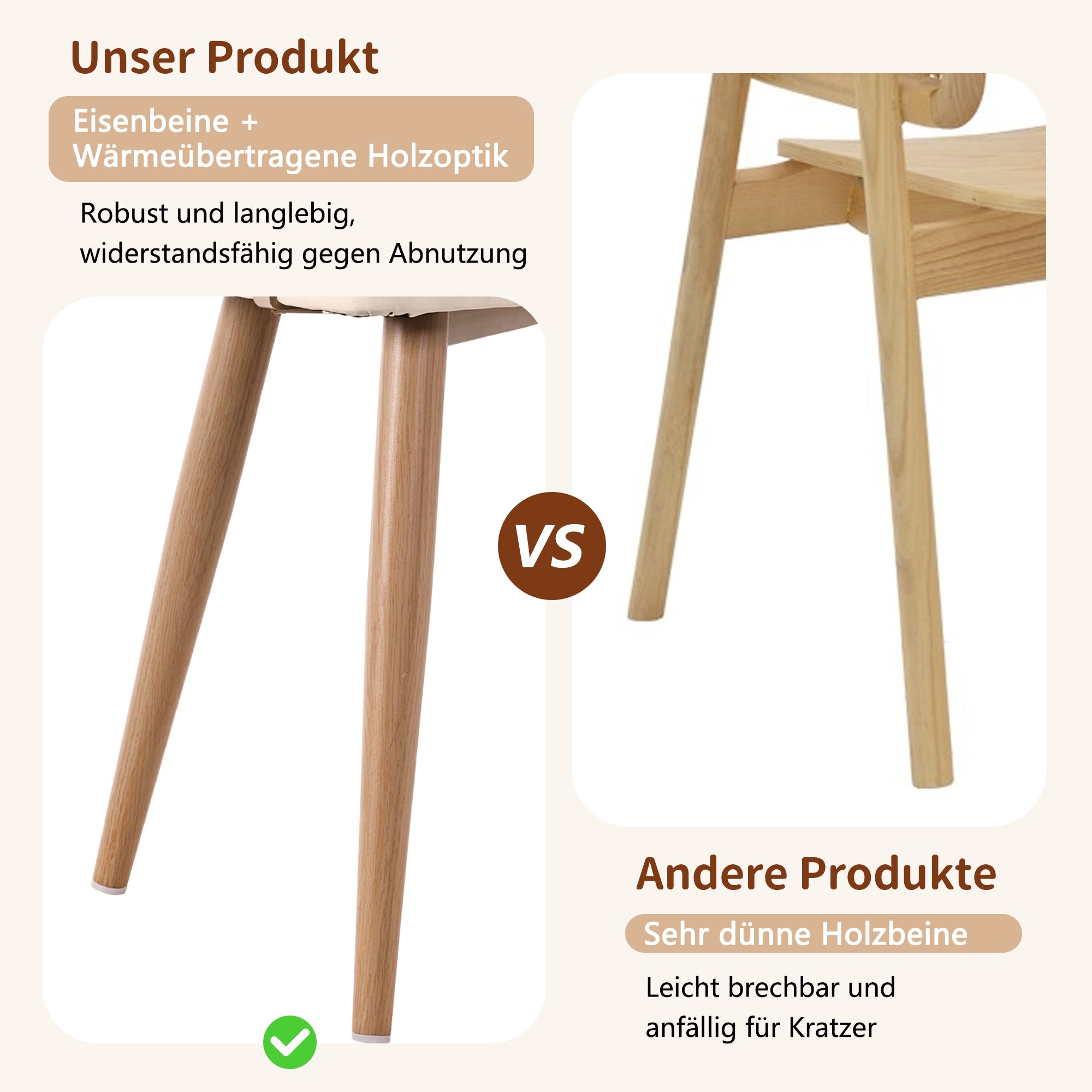 Logidon eetkamerstoelen met rotan rugleuning en PU lederen kussens beige