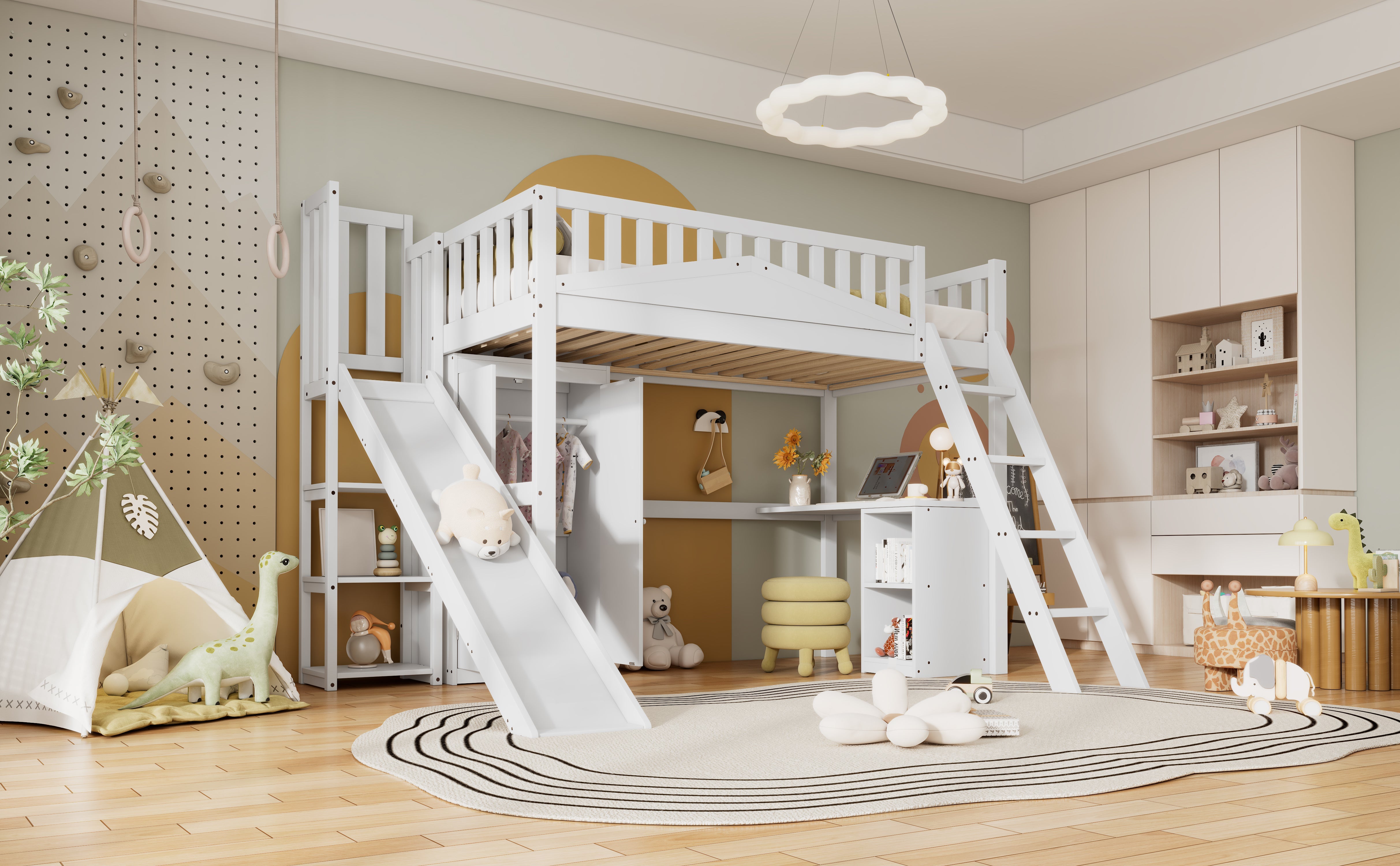 Logidon stapelbed kinderbed met tafel en kledingkast 90x200 wit