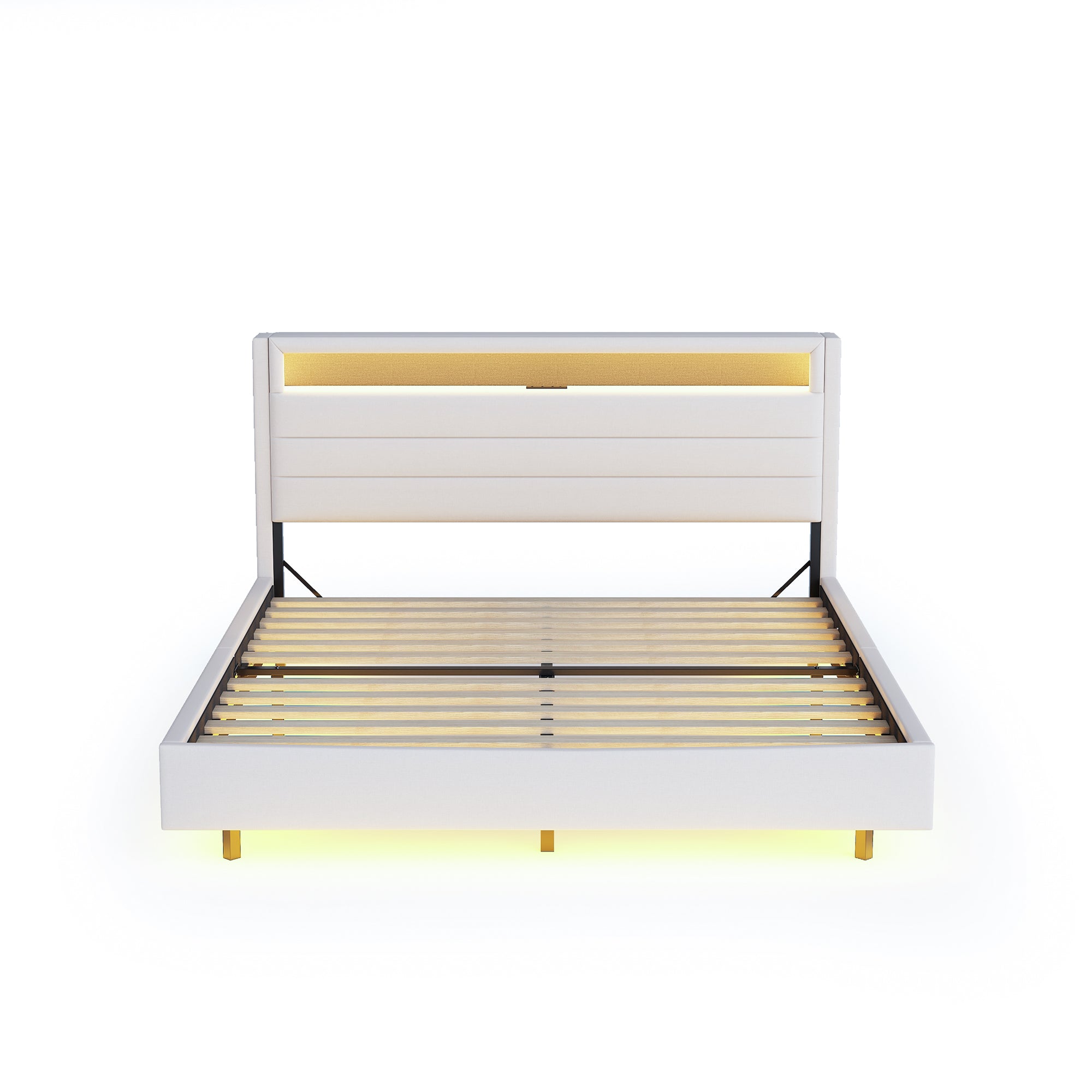 Logidon gestoffeerd bed 140x200 cm met USB oplaadpunt en LED lichtbeige