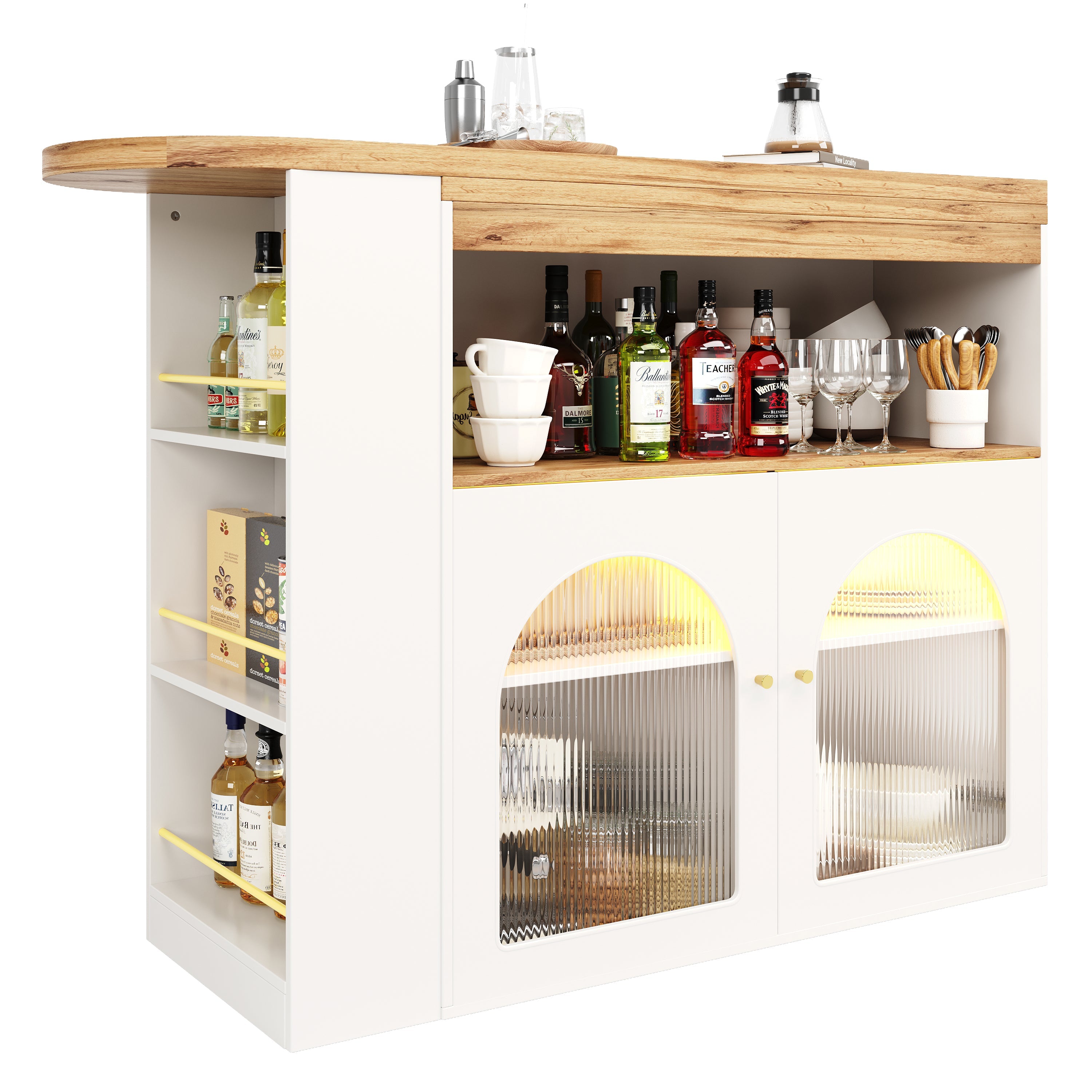 Logidon Uitschuifbare bartafel met opbergruimte 138-193 cm wit