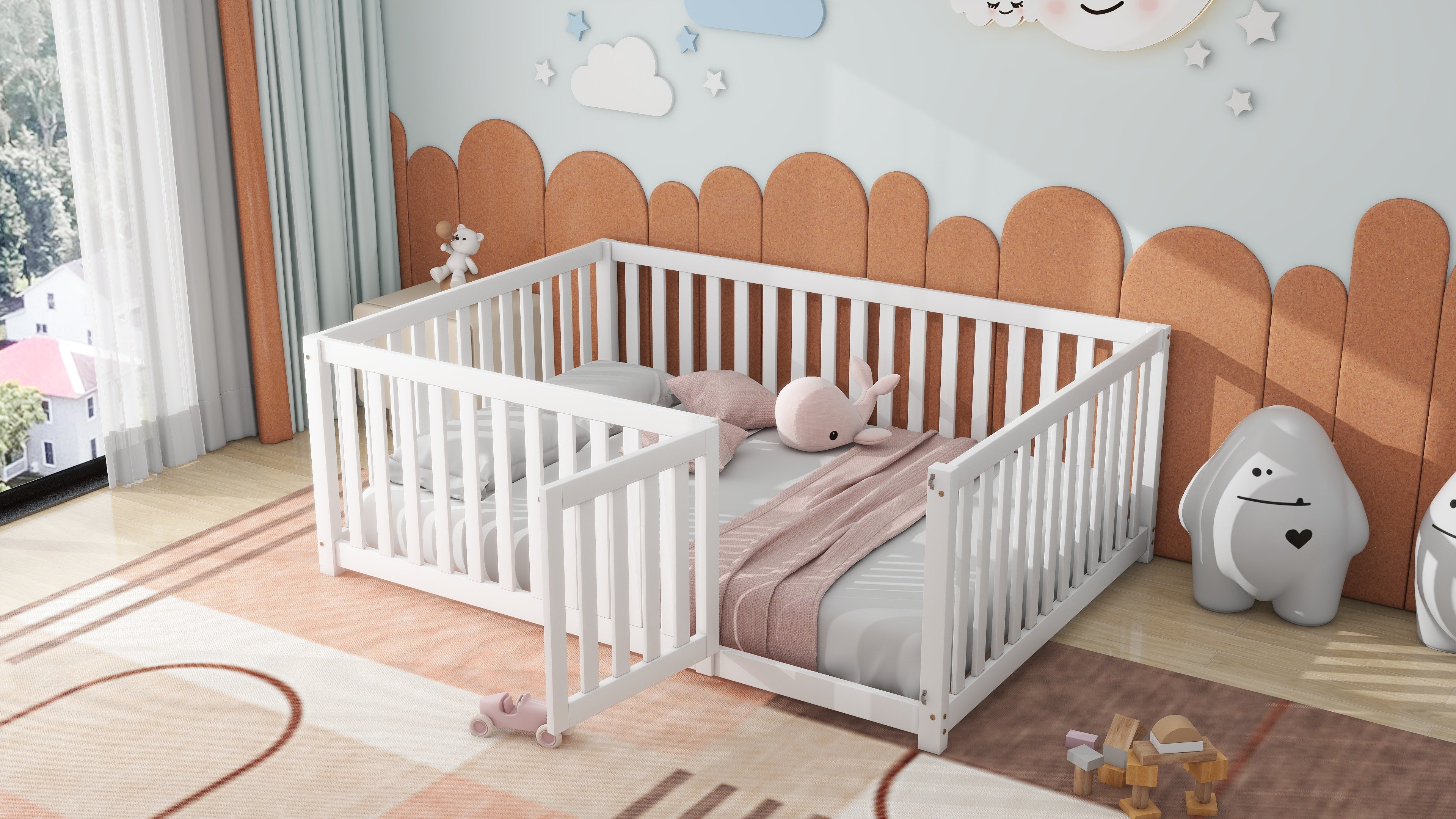 Logidon Children's Bed 140x200 White With Door and Fence