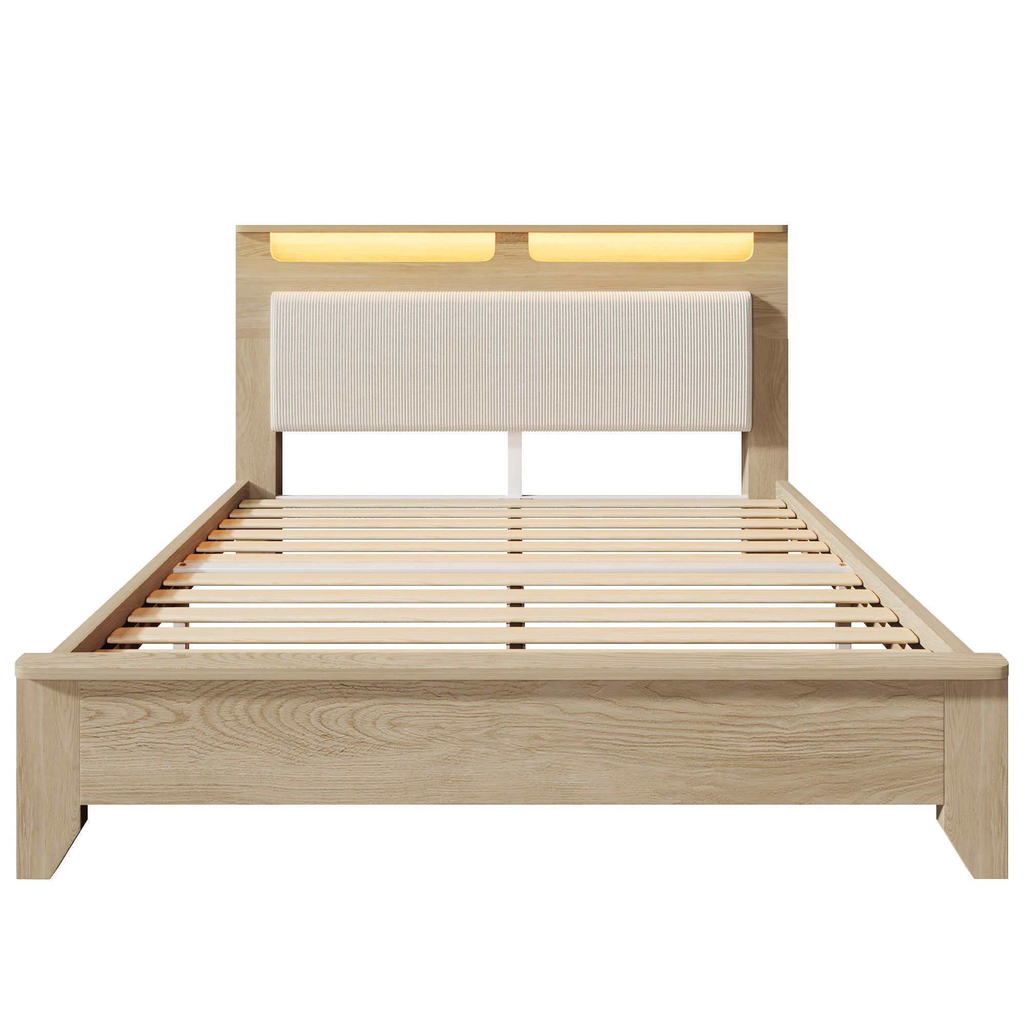 Logidon tweepersoonsbed 160x200 cm met opbergruimte en LED-verlichting beige