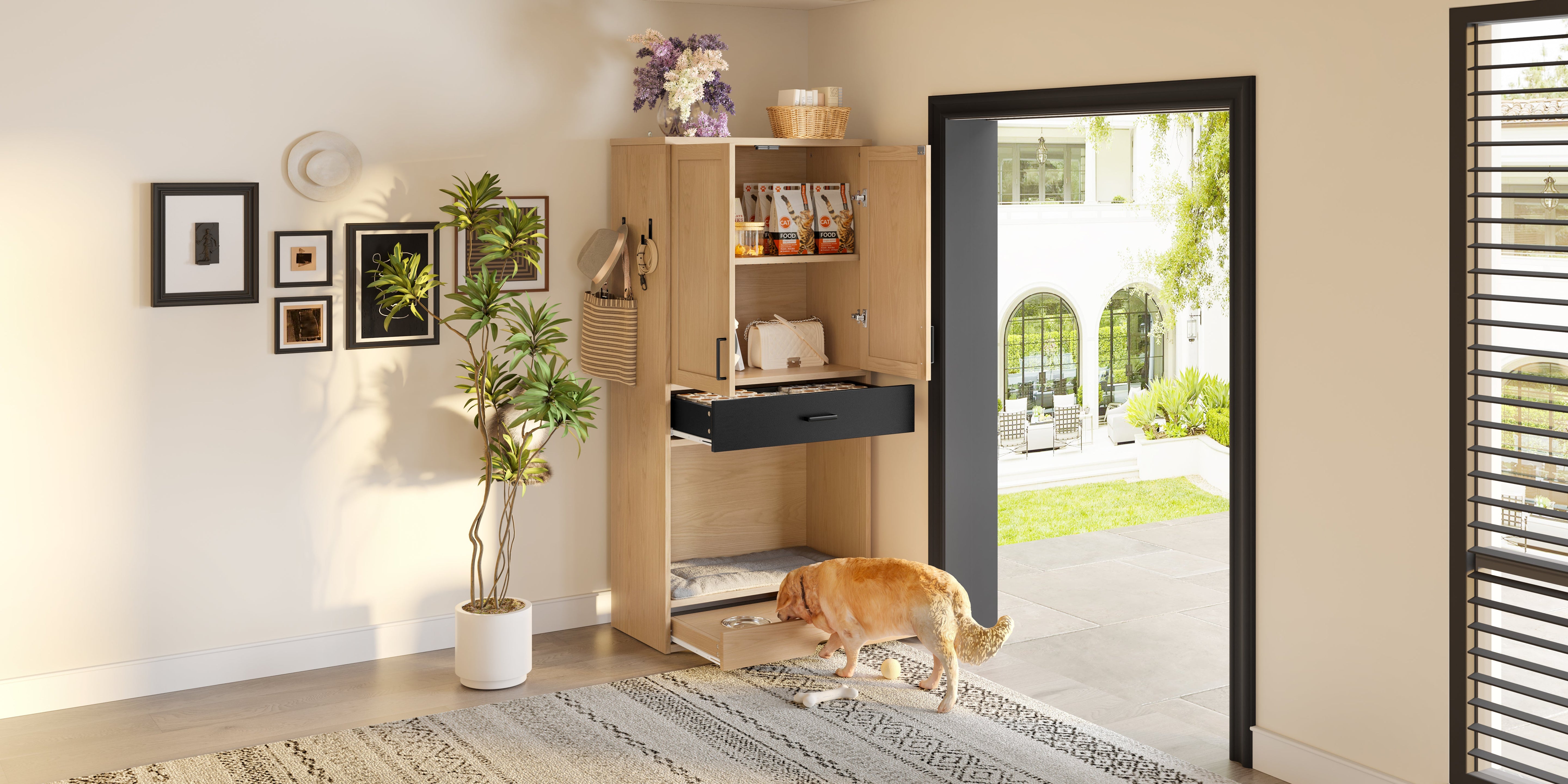 Logidon dierenkast eiken look 79x40x160 voerstation hondenmand