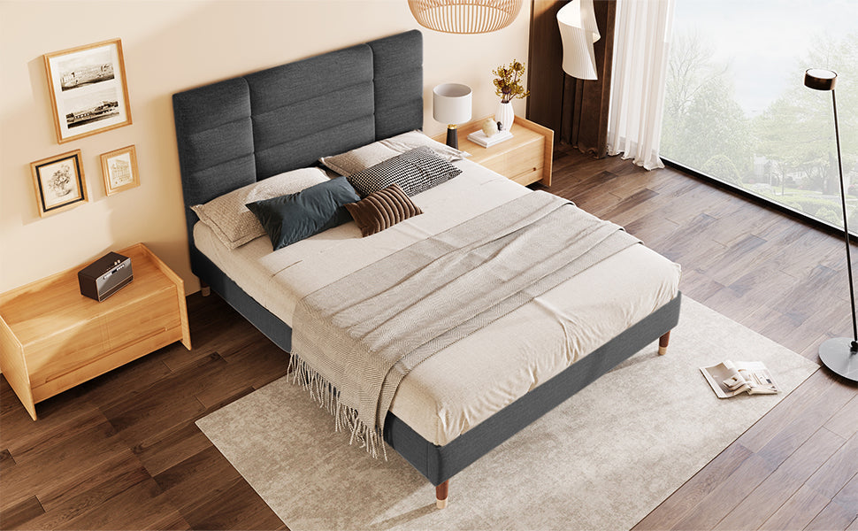 Logidon upholstered bed double bed 140x200 with slatted frame dark gray linen